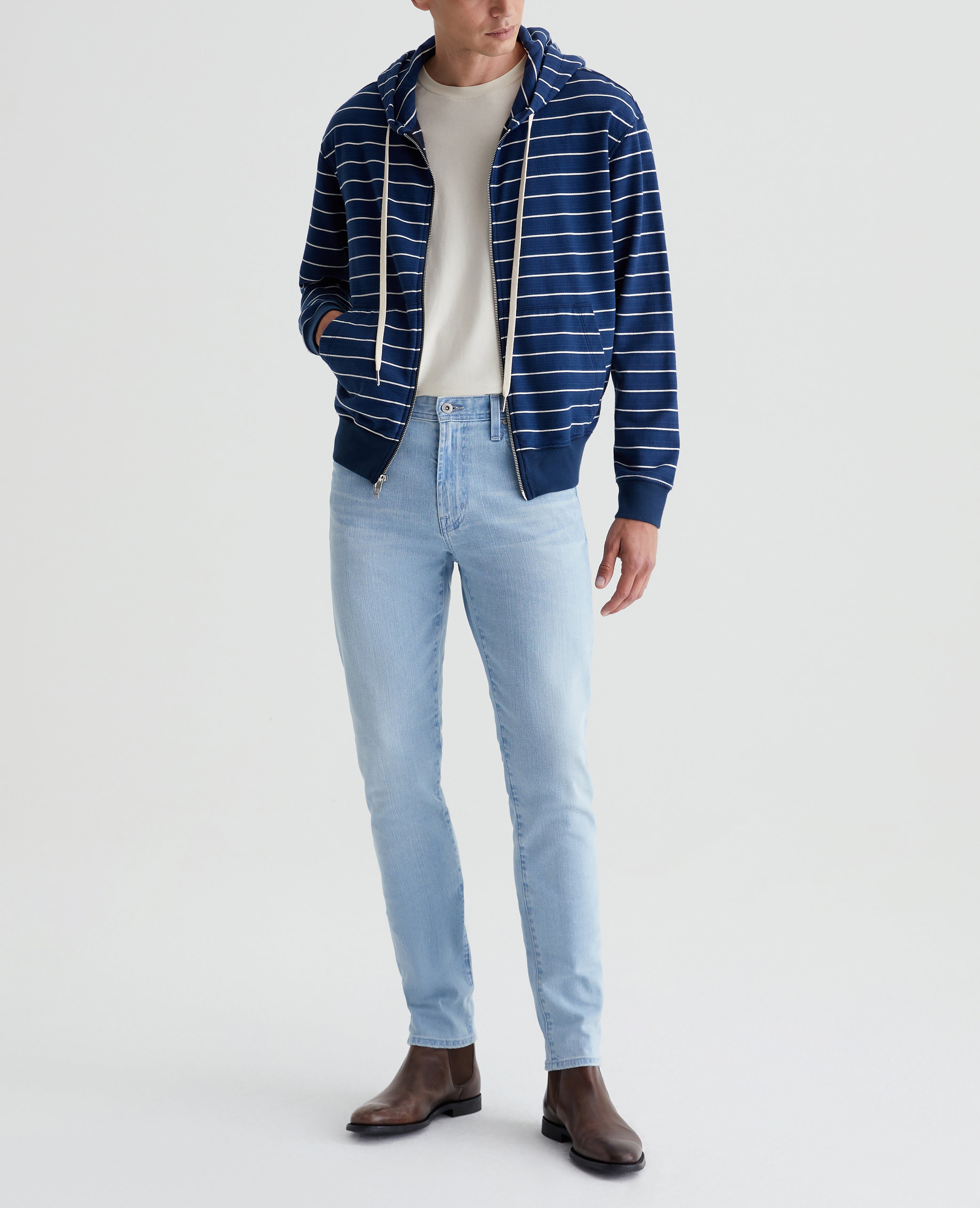 Men Arc Zip Hoodie Horizontal Pinstripe Navy