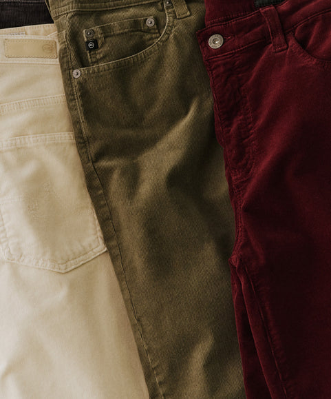 White, green, & red corduroy pants