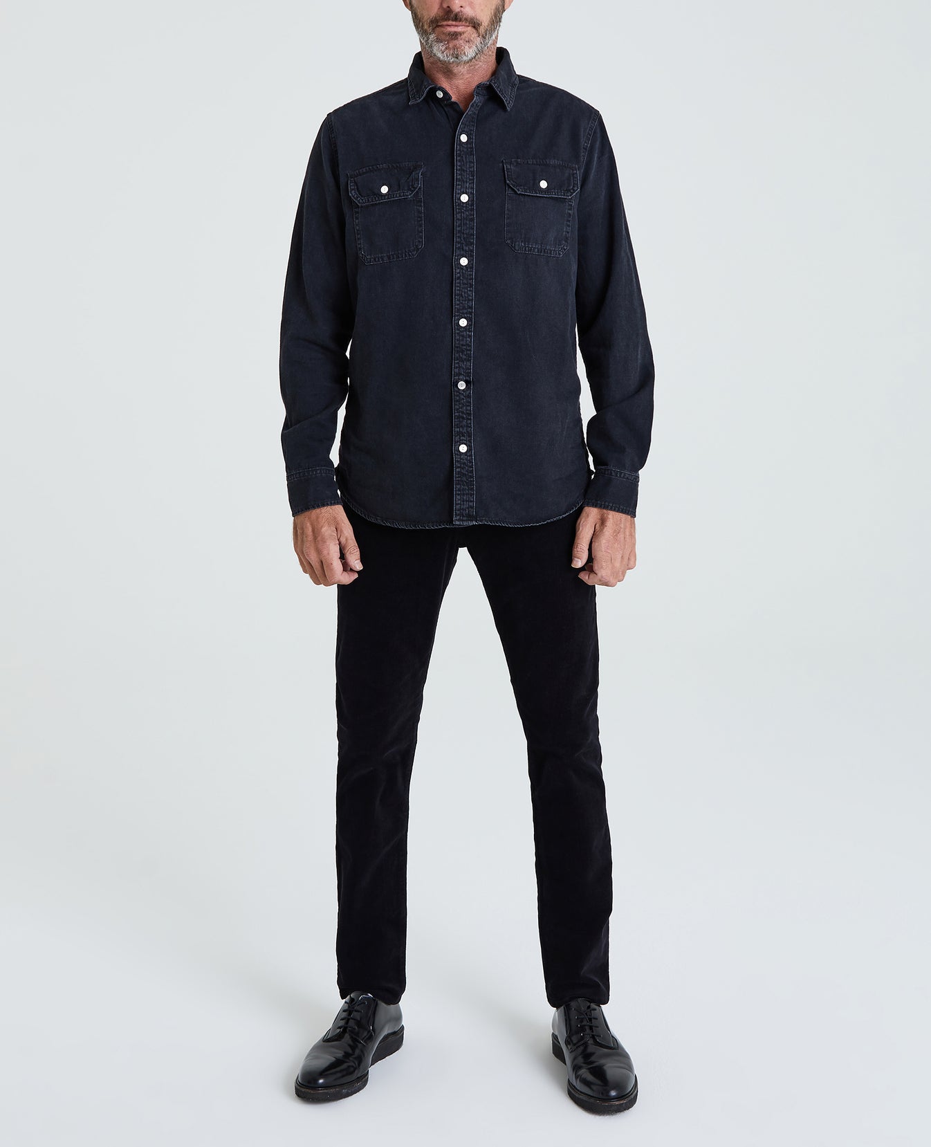 Tellis Super Black Corduroy Modern Slim Men Bottoms Photo 1