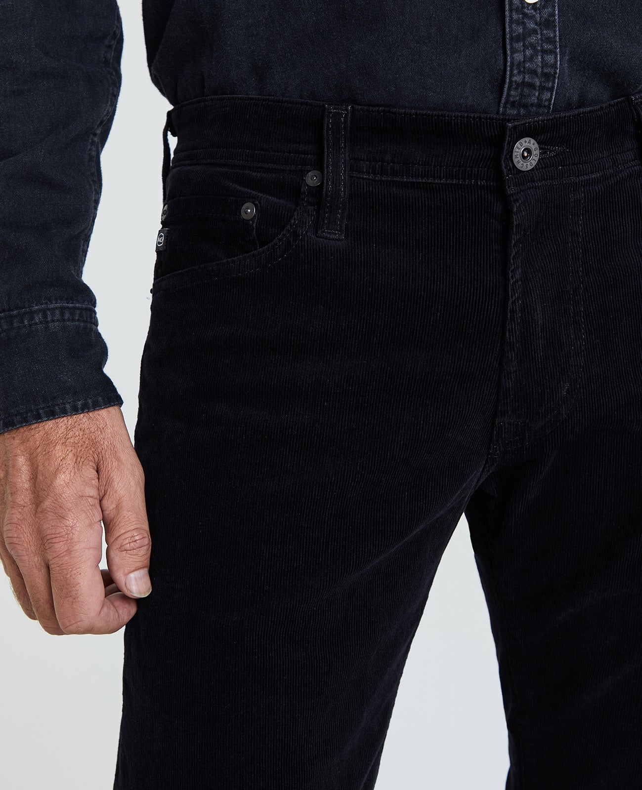 Tellis Super Black Corduroy Modern Slim Men Bottoms Photo 2