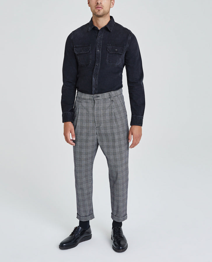 Rutger Sml Hdstooth Plaid Carbon Lead Relaxed Pleated Pant Men Bottoms Photo 1