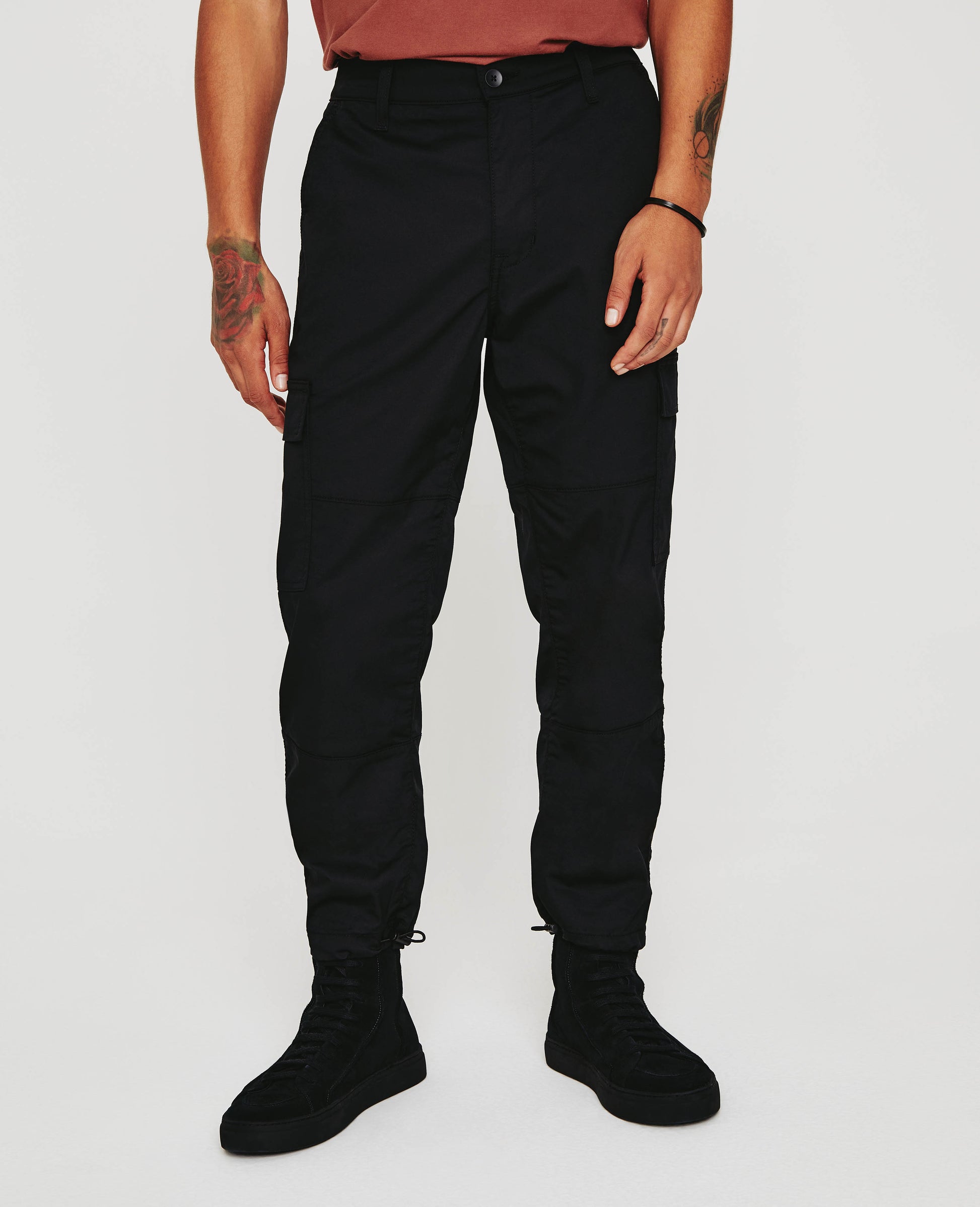 Wells Cargo Pure Black Relaxed Tapered Cargo Men Bottoms Photo 2