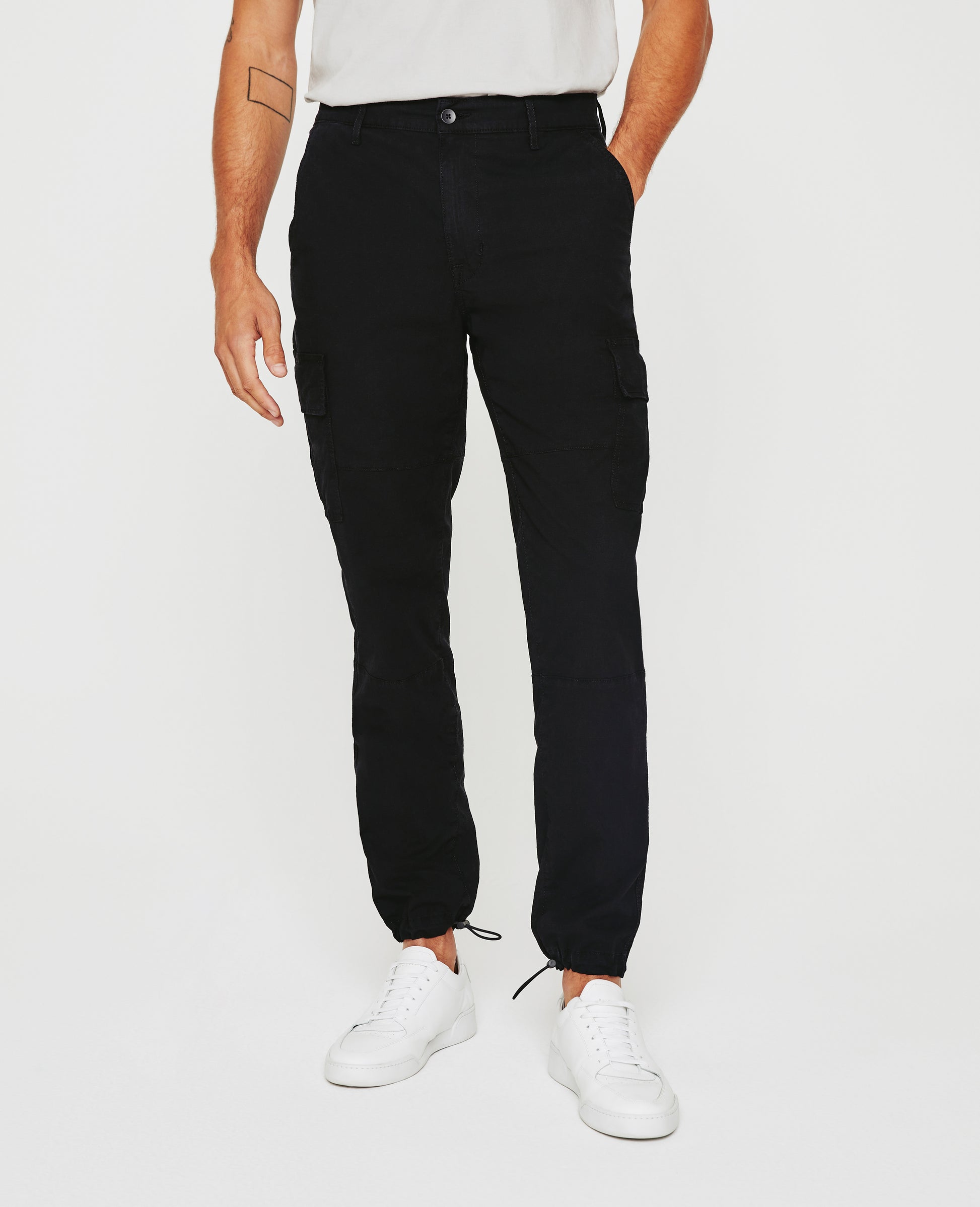 Wells Cargo Pure Black Relaxed Tapered Men Bottoms Photo 2