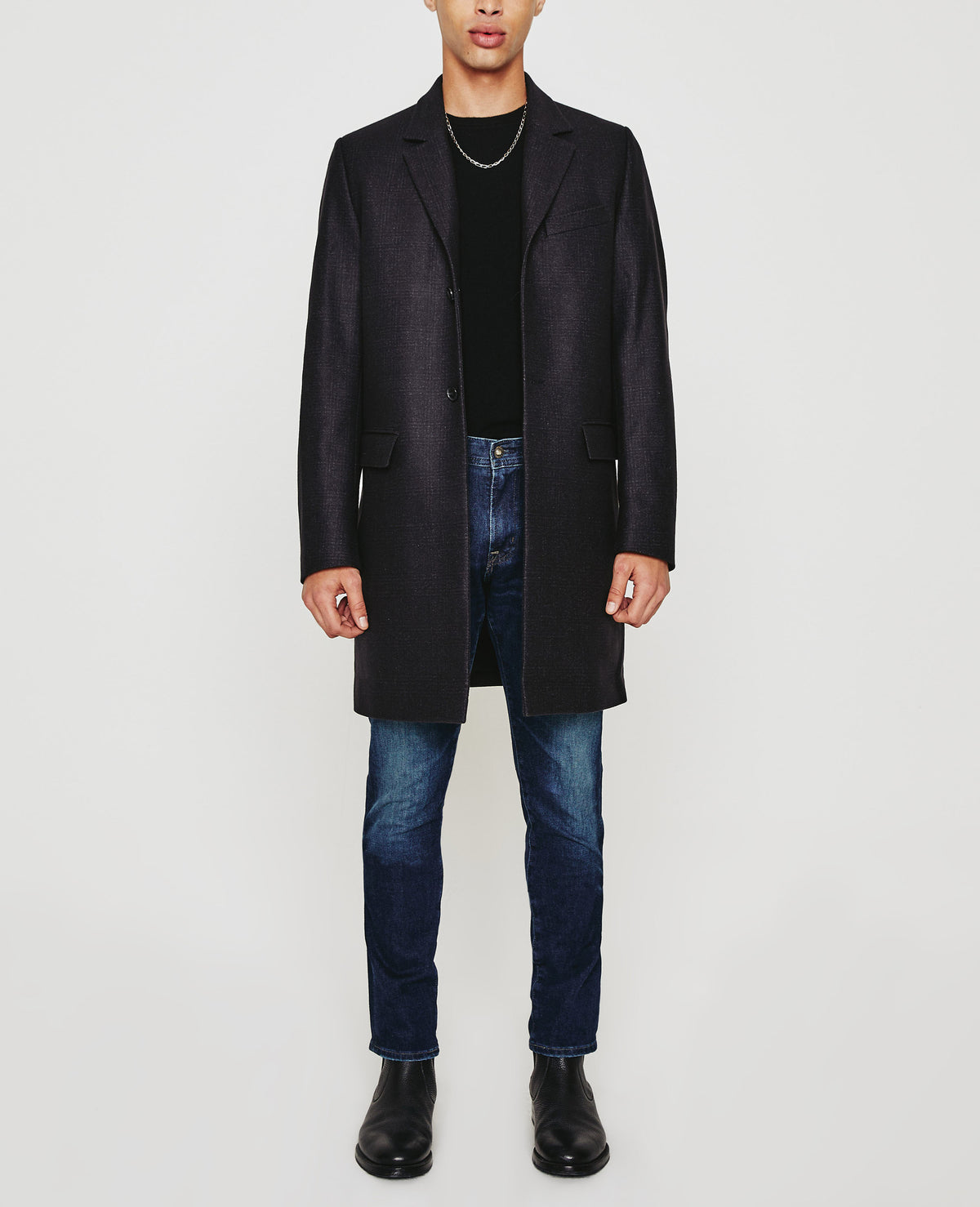 Mens Ozu Crombie Coat Navy/Black