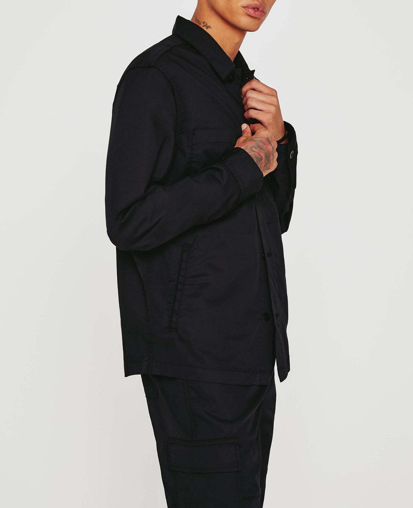Lance Fatigue Pure Black Shirt Jacket Men Tops Photo 4