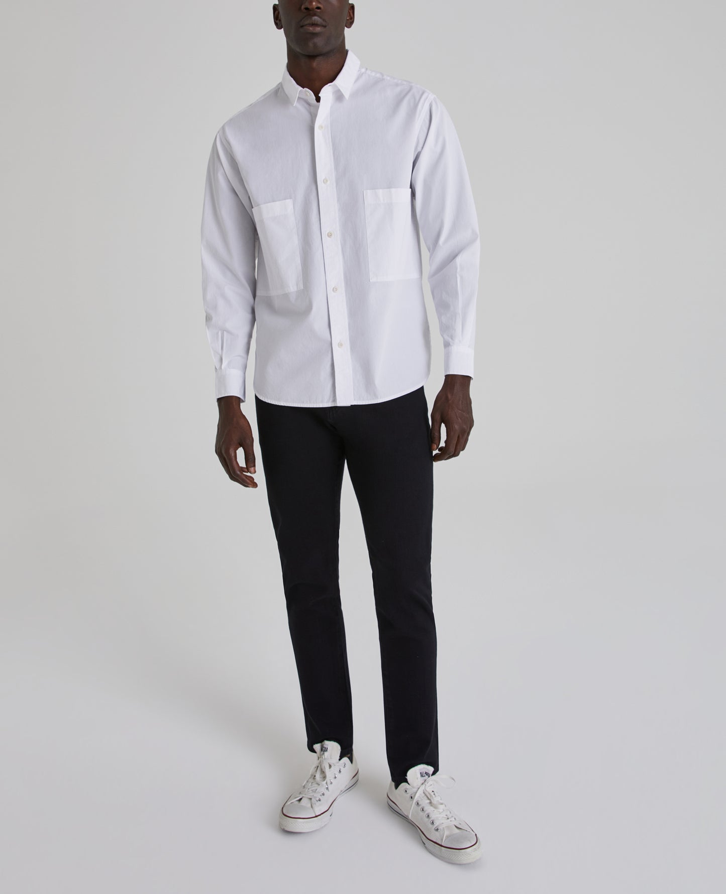 H&M oversized white button down shirt with AG jeans stilt crop