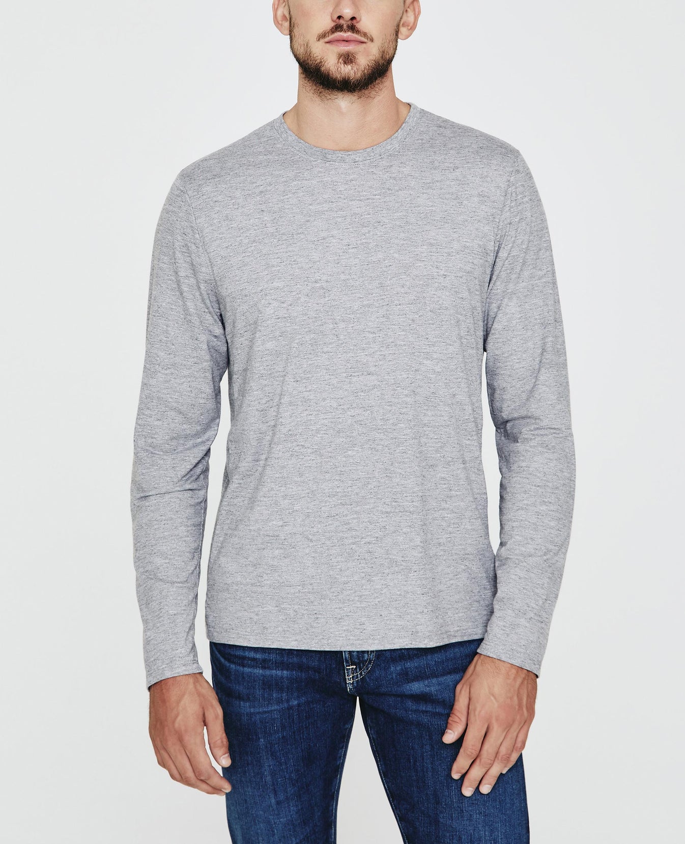 Clyde Long Sleeve Tee Heather Grey Classic Fit Crew Men Tops Photo 1