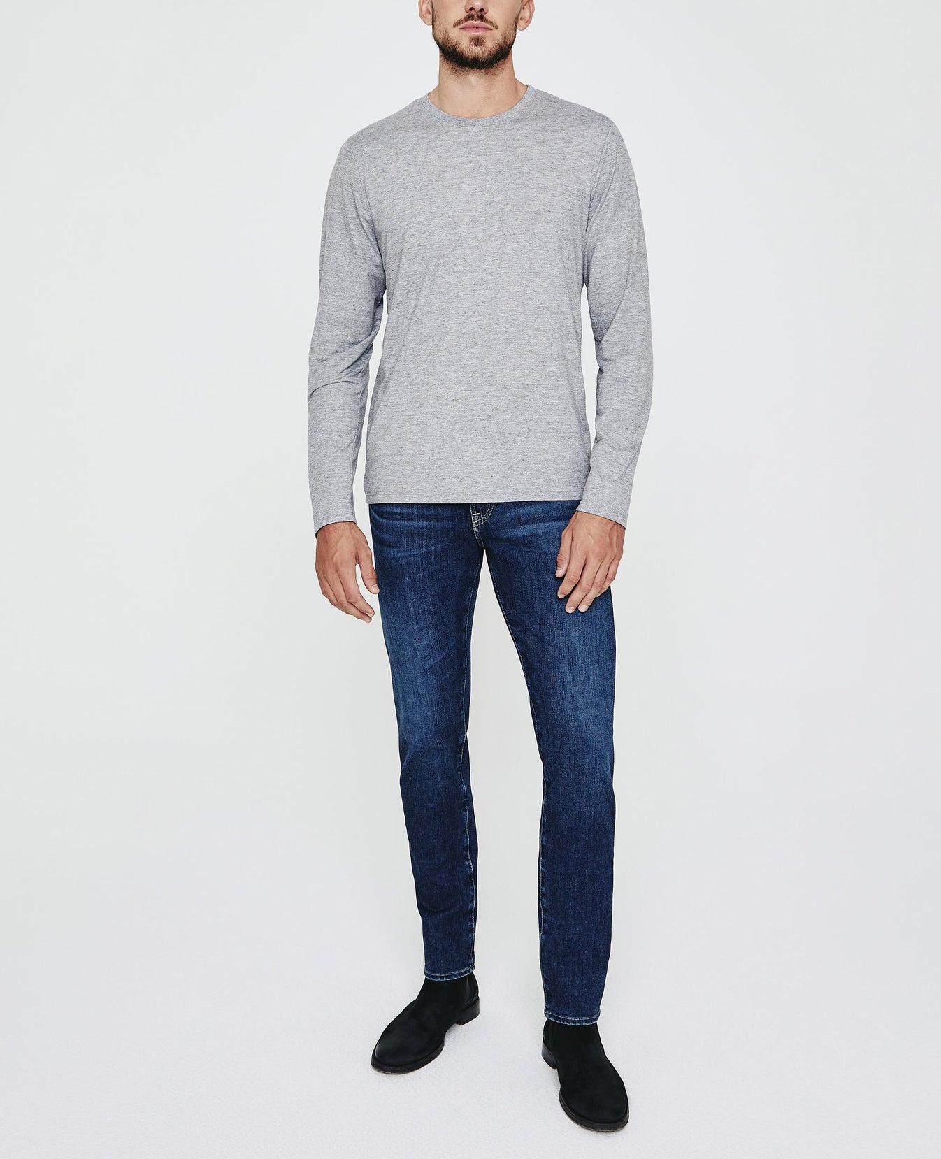 Clyde Long Sleeve Tee Heather Grey Classic Fit Crew Men Tops Photo 4