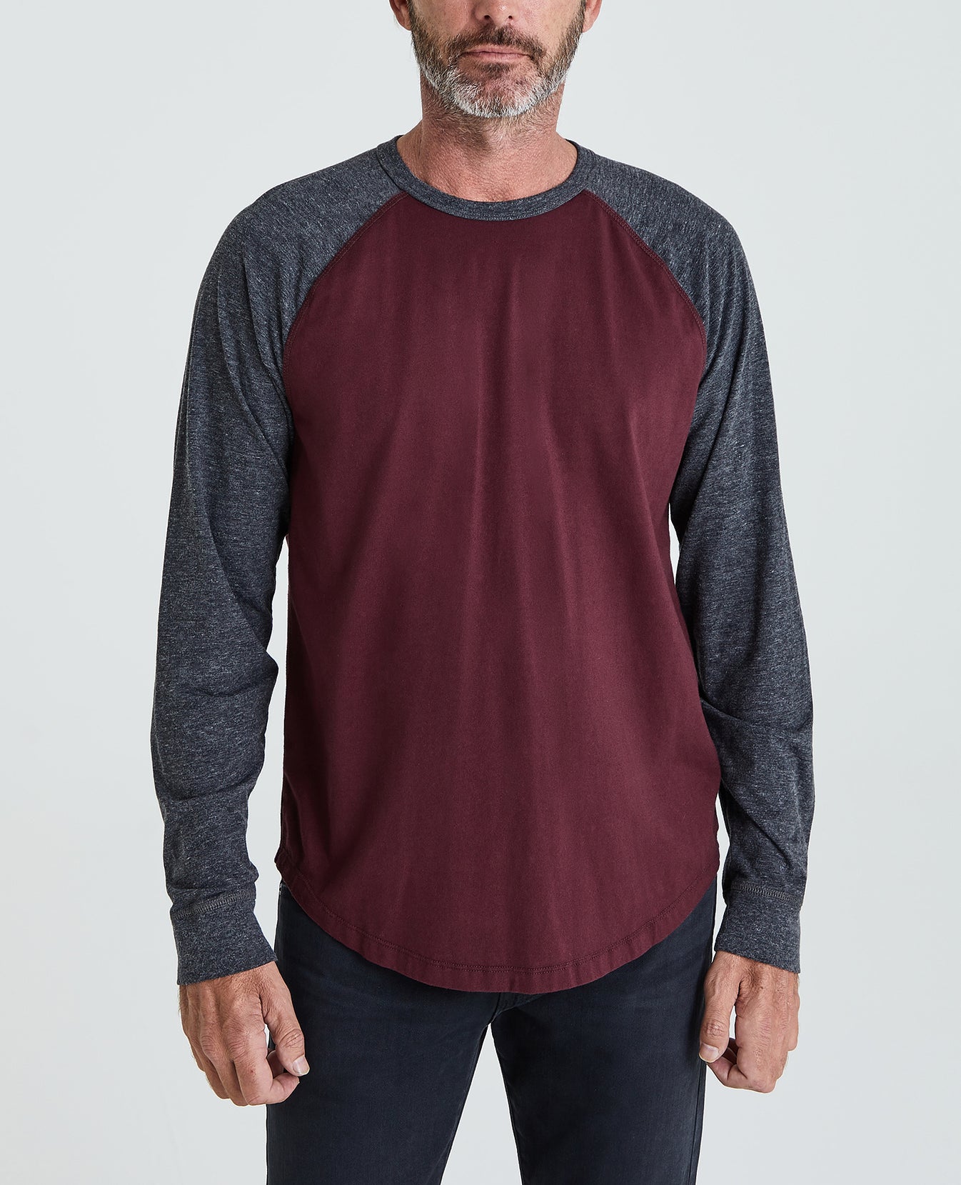 Liam Raglan Crew Boysenberry/Hear Charcoal Long Sleeve Raglan Men Tops Photo 1