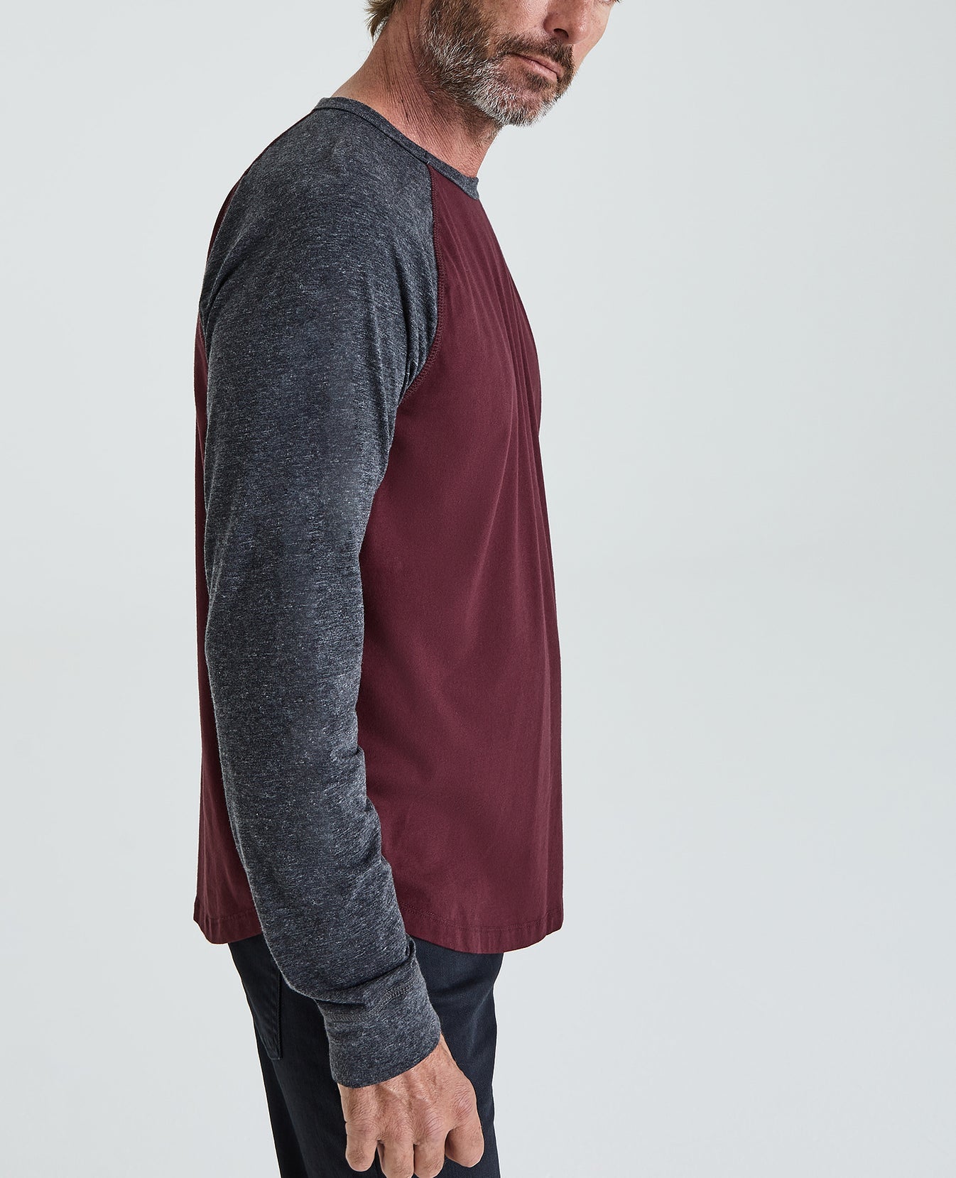 Liam Raglan Crew Boysenberry/Hear Charcoal Long Sleeve Raglan Men Tops Photo 6