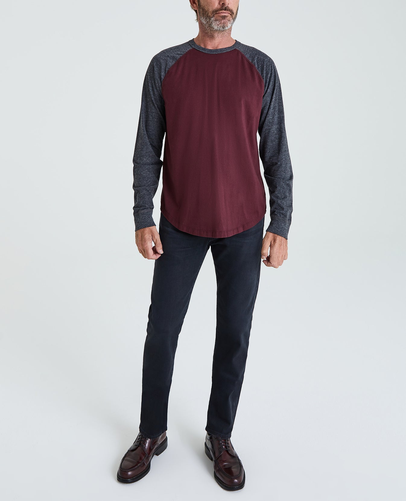 Liam Raglan Crew Boysenberry/Hear Charcoal Long Sleeve Raglan Men Tops Photo 6