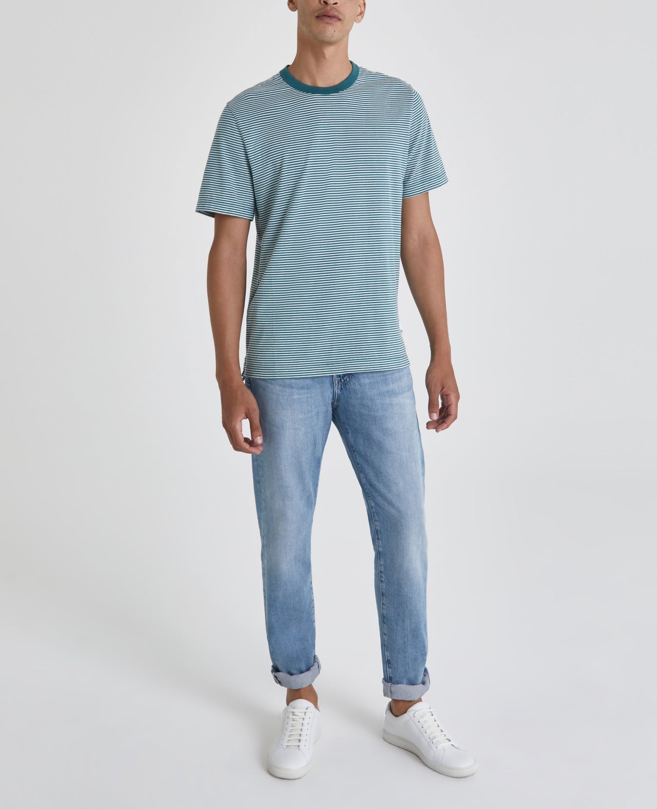 Beckham Crew Ocean Stone/Ivory Dust Classic Fit Crew Men Tops Photo 4