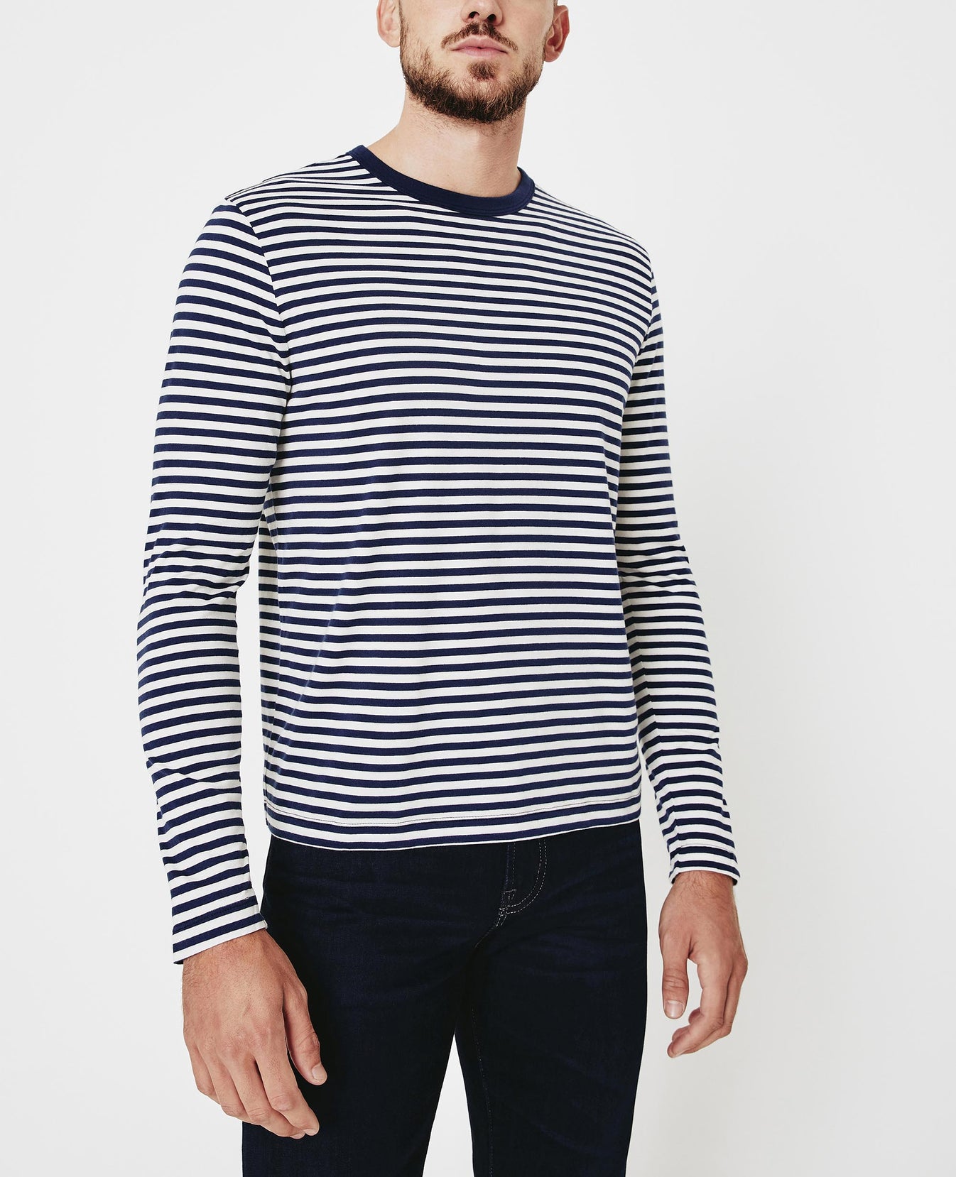 Beckham Long Sleeve Midnight Berlin/Ivory Dust Classic Fit Crew Men Tops Photo 1