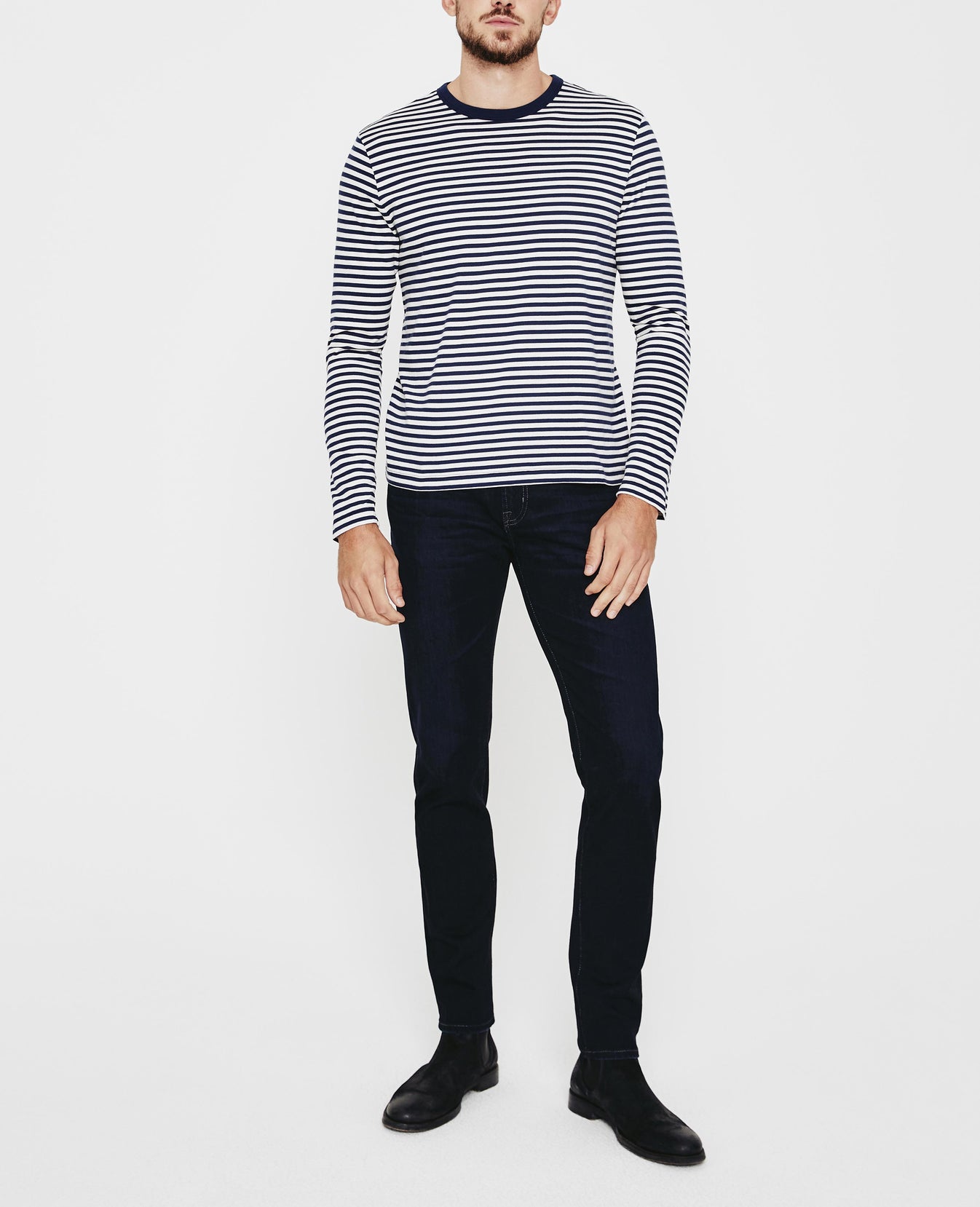 Beckham Long Sleeve Midnight Berlin/Ivory Dust Classic Fit Crew Men Tops Photo 3