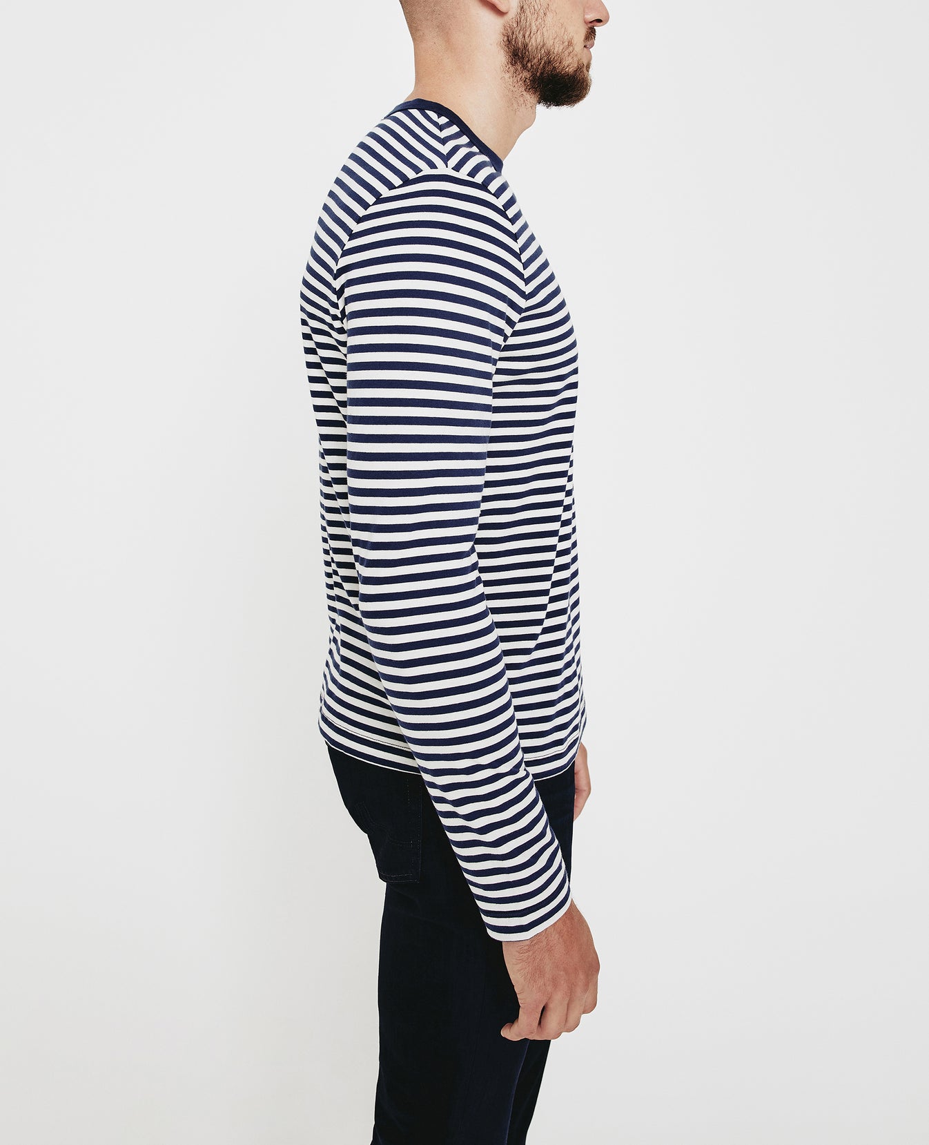 Beckham Long Sleeve Midnight Berlin/Ivory Dust Classic Fit Crew Men Tops Photo 4