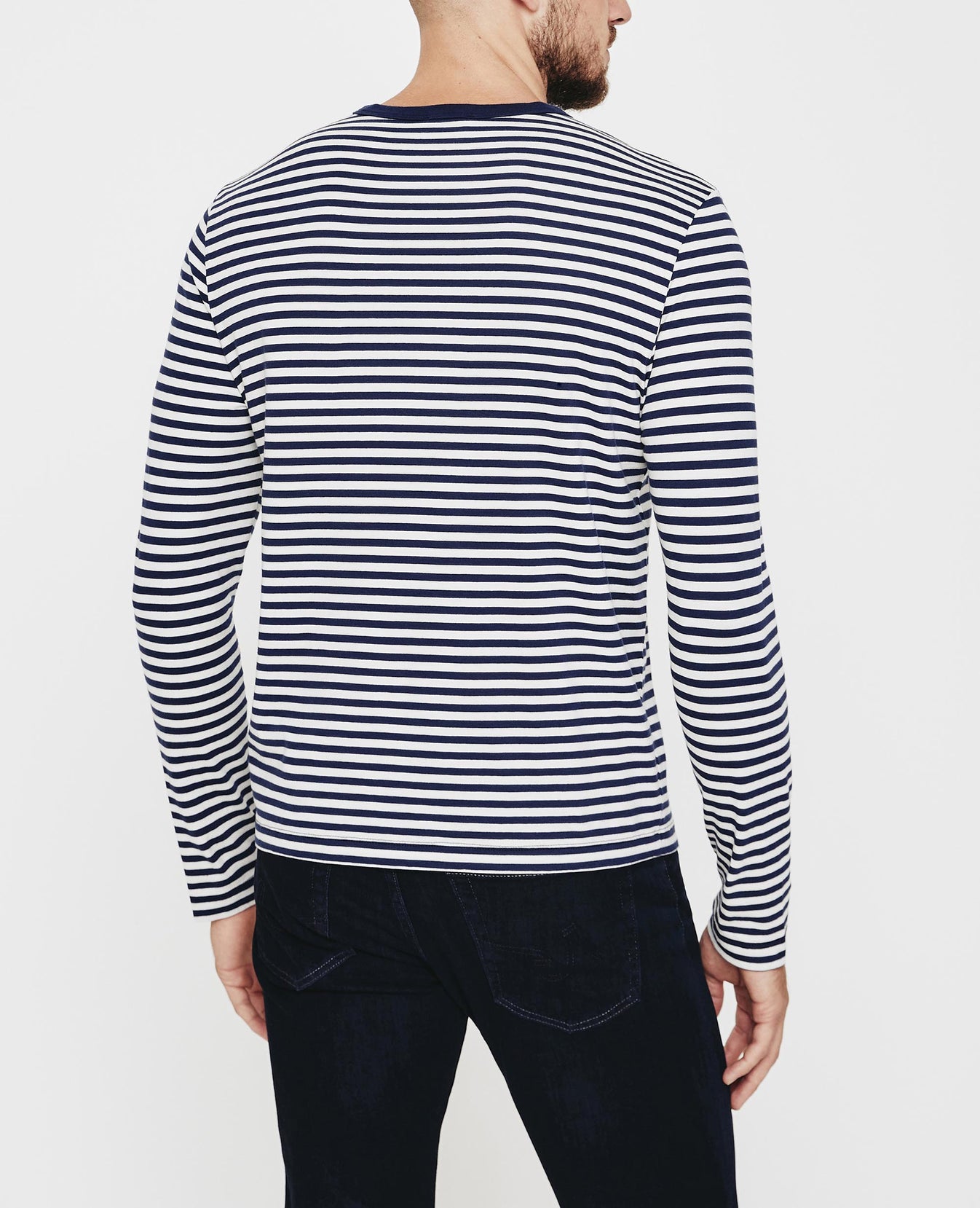 Beckham Long Sleeve Midnight Berlin/Ivory Dust Classic Fit Crew Men Tops Photo 6