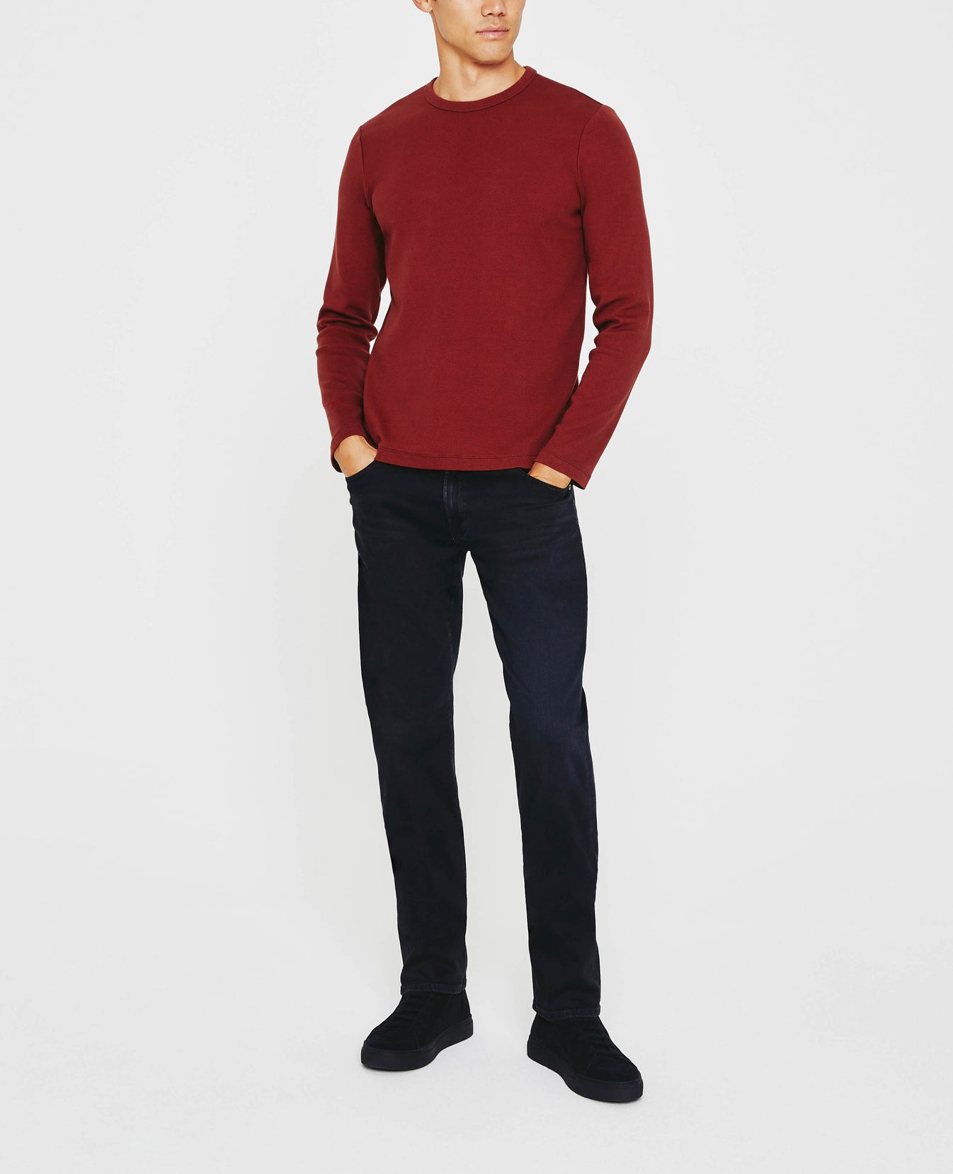 Canon Long Sleeve Crew Dark Hibiscus Long Sleeve Crew Neck Men Tops Photo 1