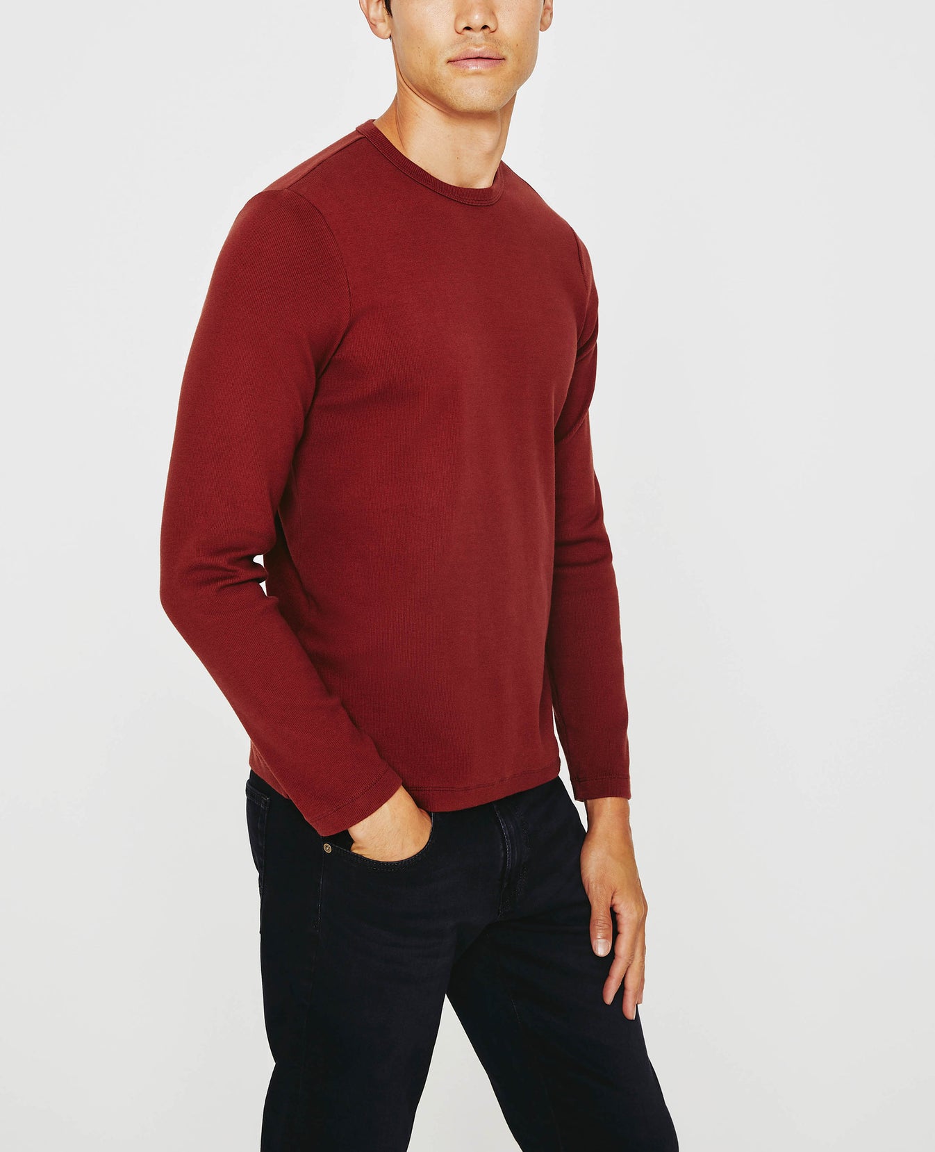 Canon Long Sleeve Crew Dark Hibiscus Long Sleeve Crew Neck Men Tops Photo 6