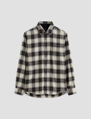 Aiden Shirt Brushed Check Plaid Light Grey Classic Fit Long Sleeve Men Top Photo 9