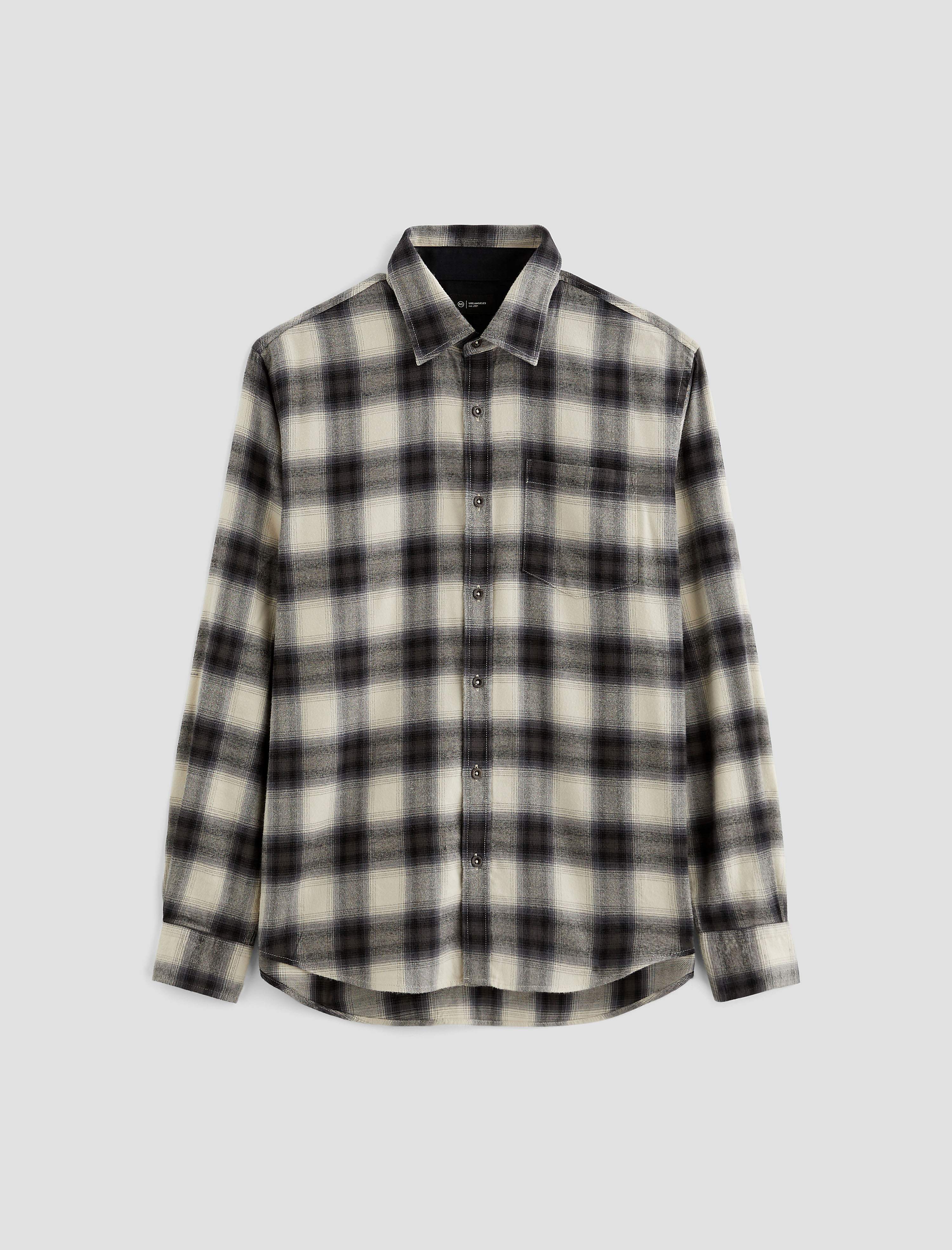 Aiden Shirt Brushed Check Plaid Light Grey Classic Fit Long Sleeve Men Top Photo 9