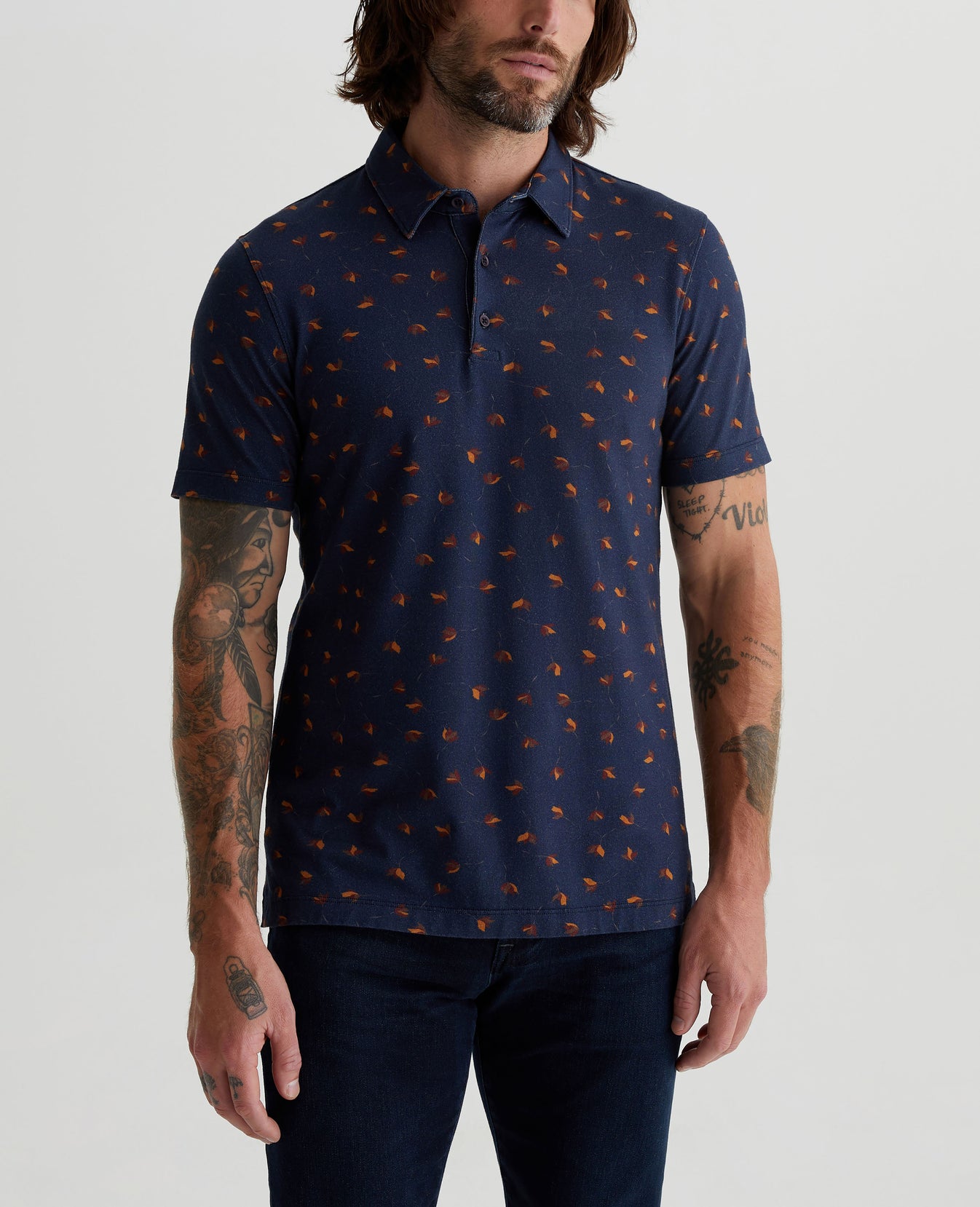 Bryce Polo Fallen Leaves Navy Multi Mens Top Photo 2