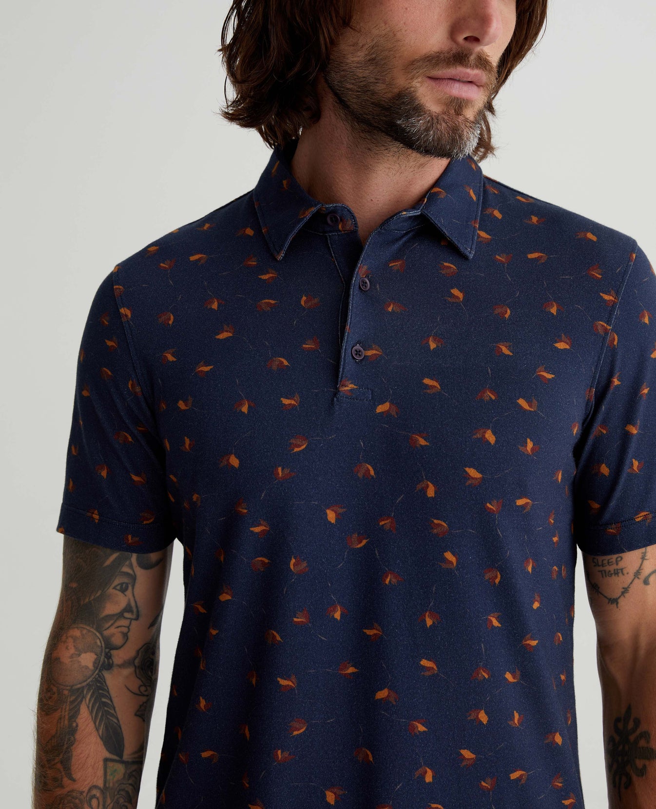 Bryce Polo Fallen Leaves Navy Multi Mens Top Photo 3