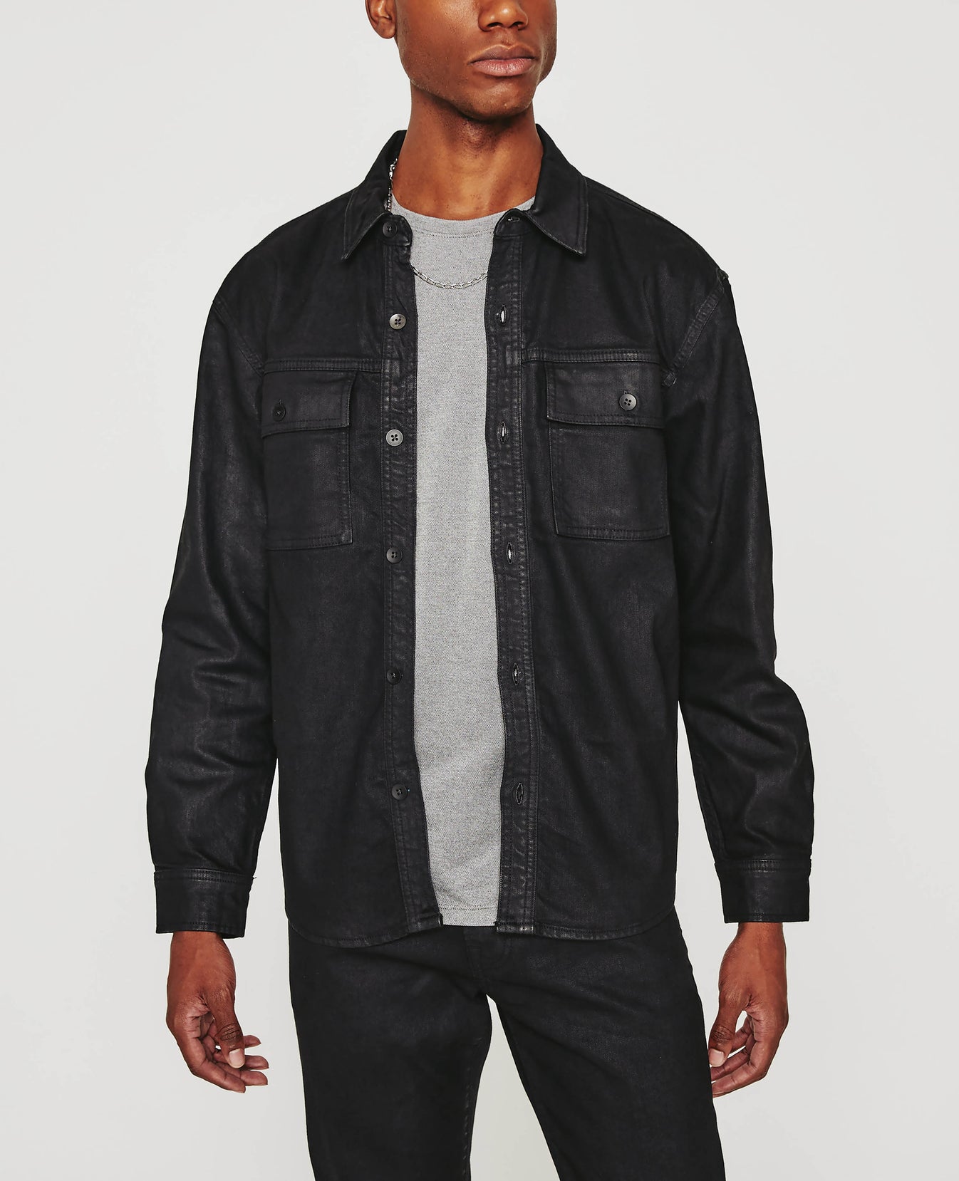 Elias Shirt Jacket Leatherette Ct Charcoal Black Mens Top Photo 1