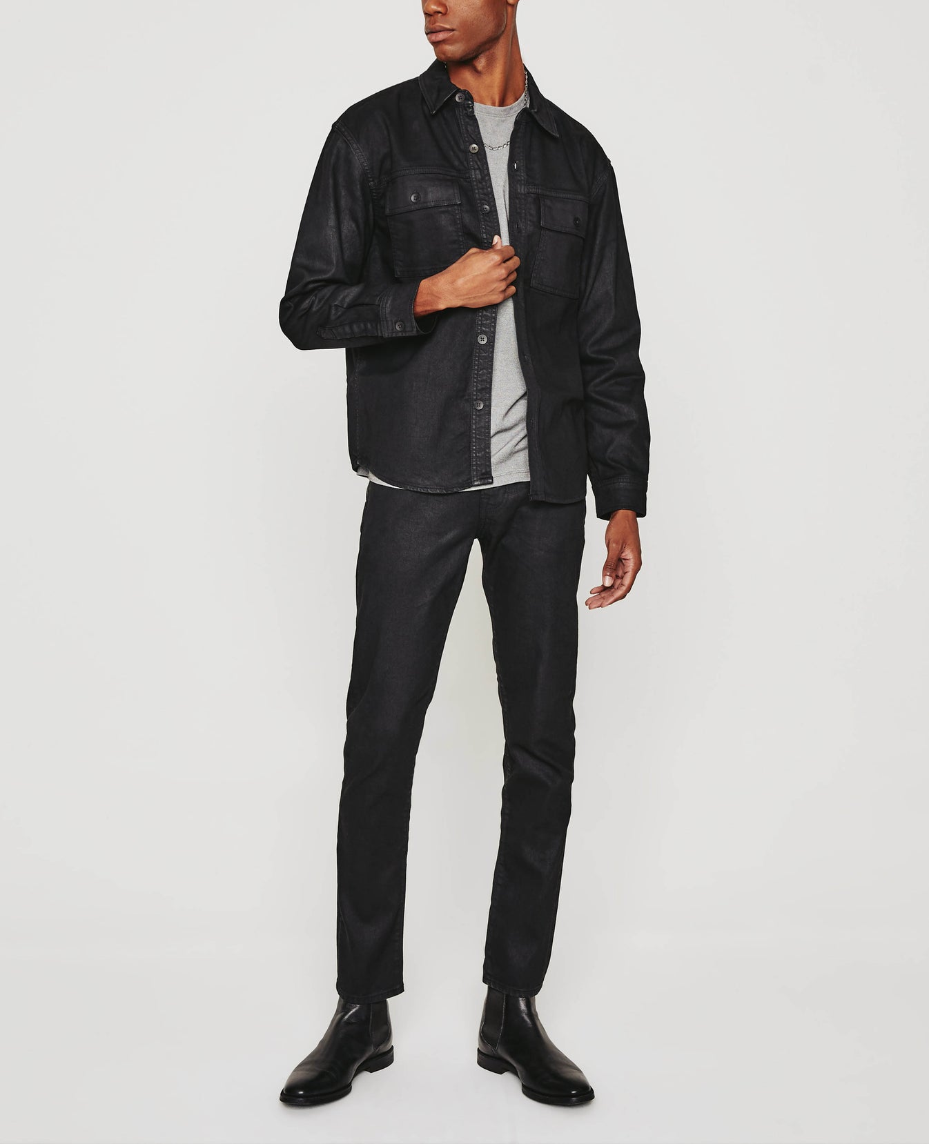 Elias Shirt Jacket Leatherette Ct Charcoal Black Mens Top Photo 2