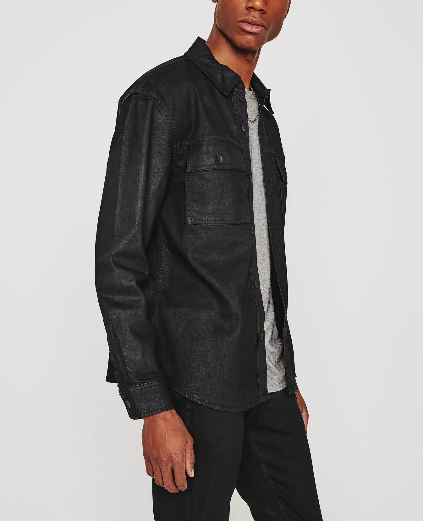 Elias Shirt Jacket Leatherette Ct Charcoal Black Mens Top Photo 4