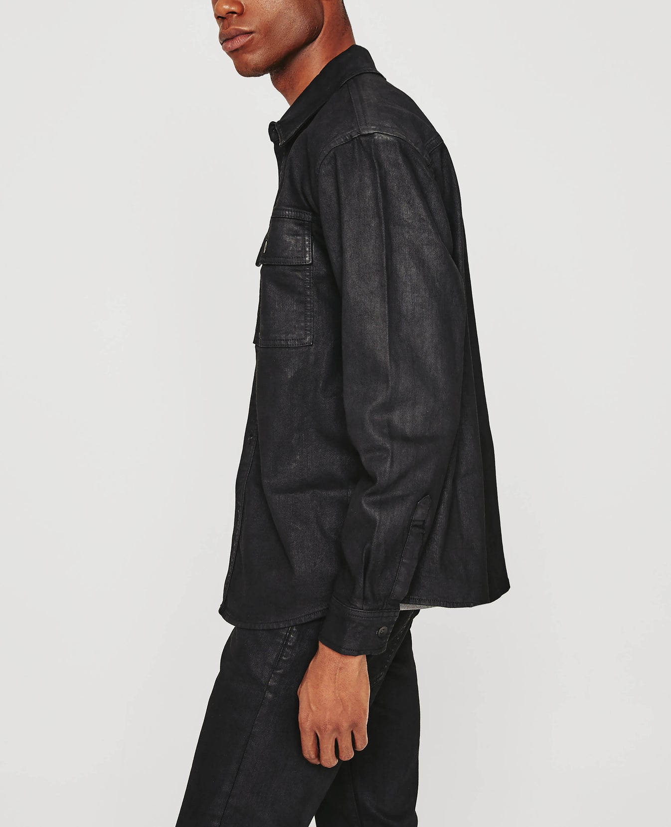 Elias Shirt Jacket Leatherette Ct Charcoal Black Mens Top Photo 5