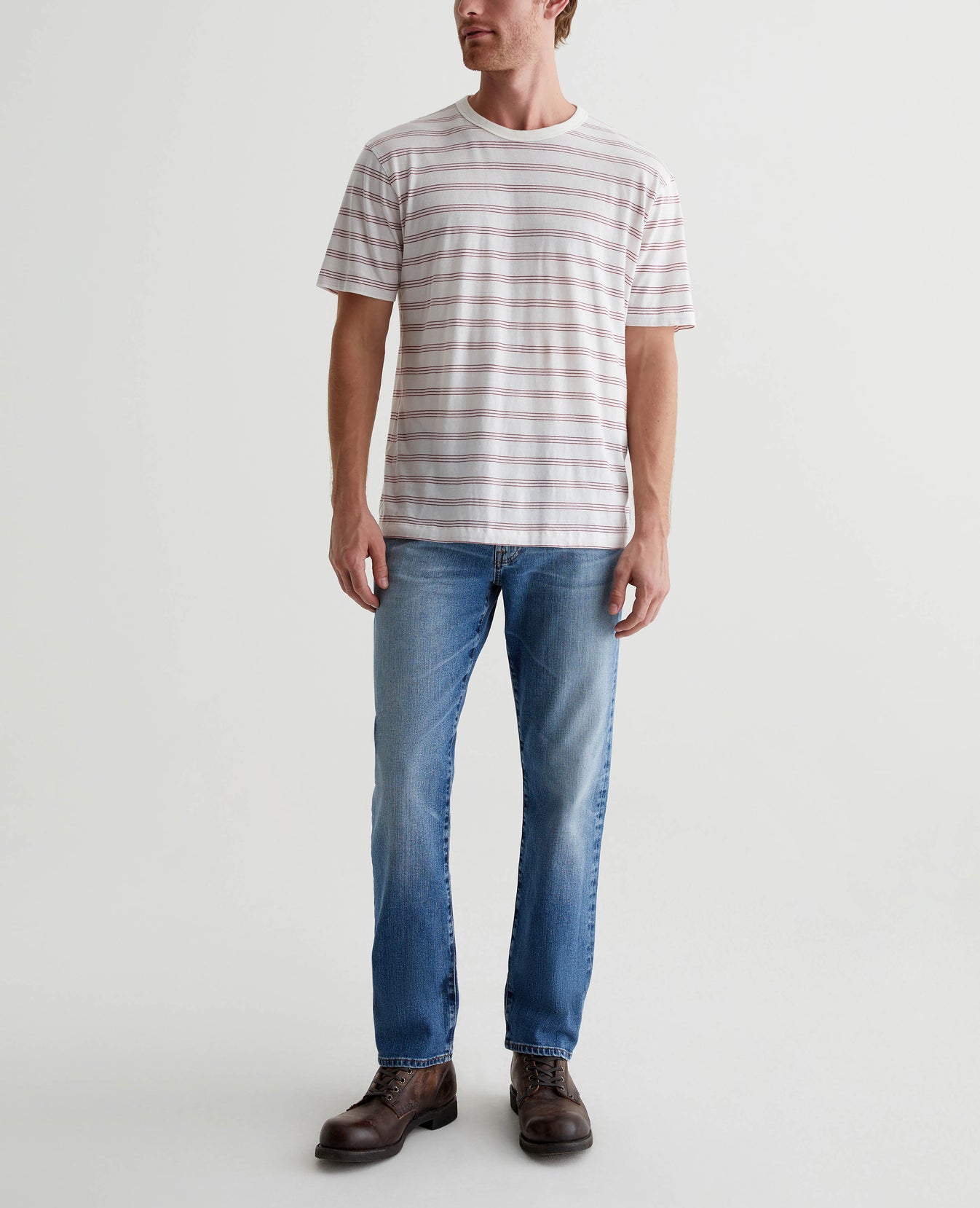 Wesley Crew Terrace Stripe Ex-White/Crimson Mens Top Photo 4