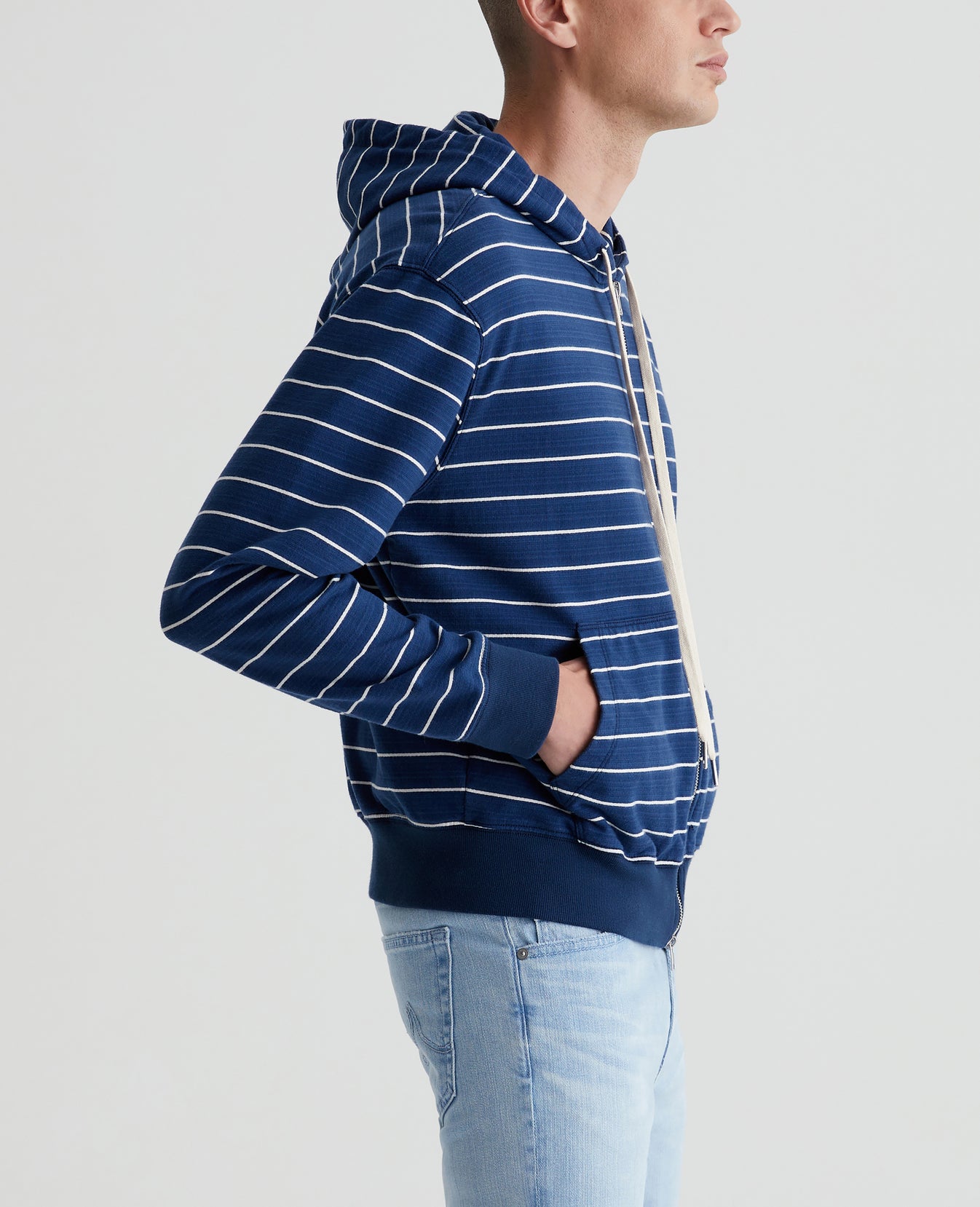 Arc Zip Hoodie Horizontal Pinstripe Navy Mens Top Photo 1