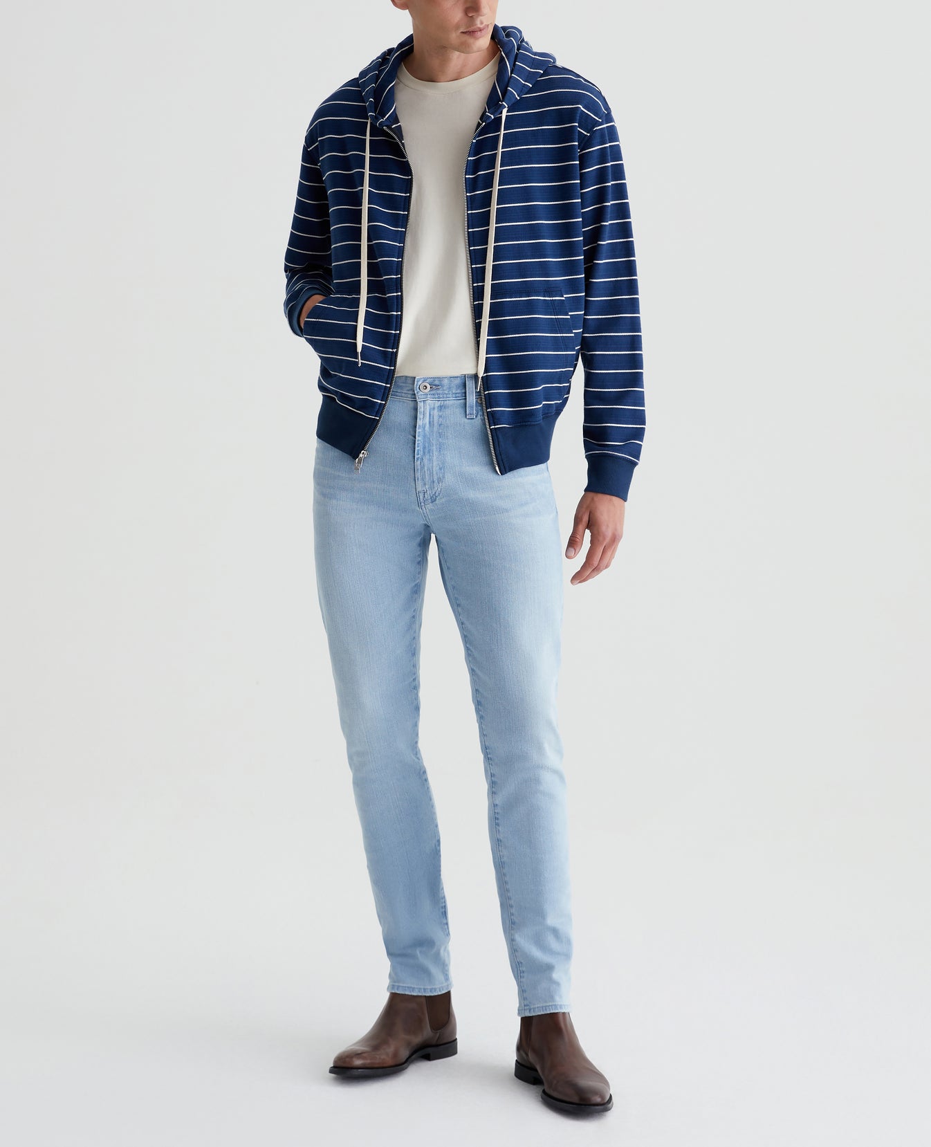 Arc Zip Hoodie Horizontal Pinstripe Navy Mens Top Photo 2