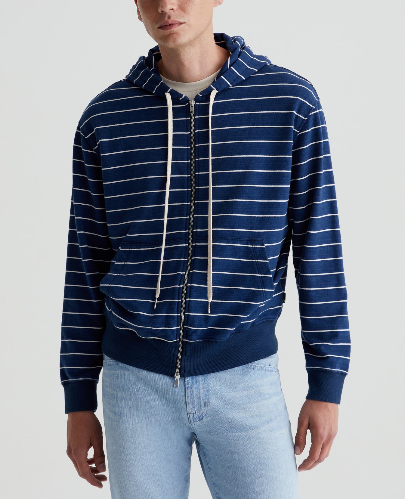 Arc Zip Hoodie Horizontal Pinstripe Navy Mens Top Photo 3