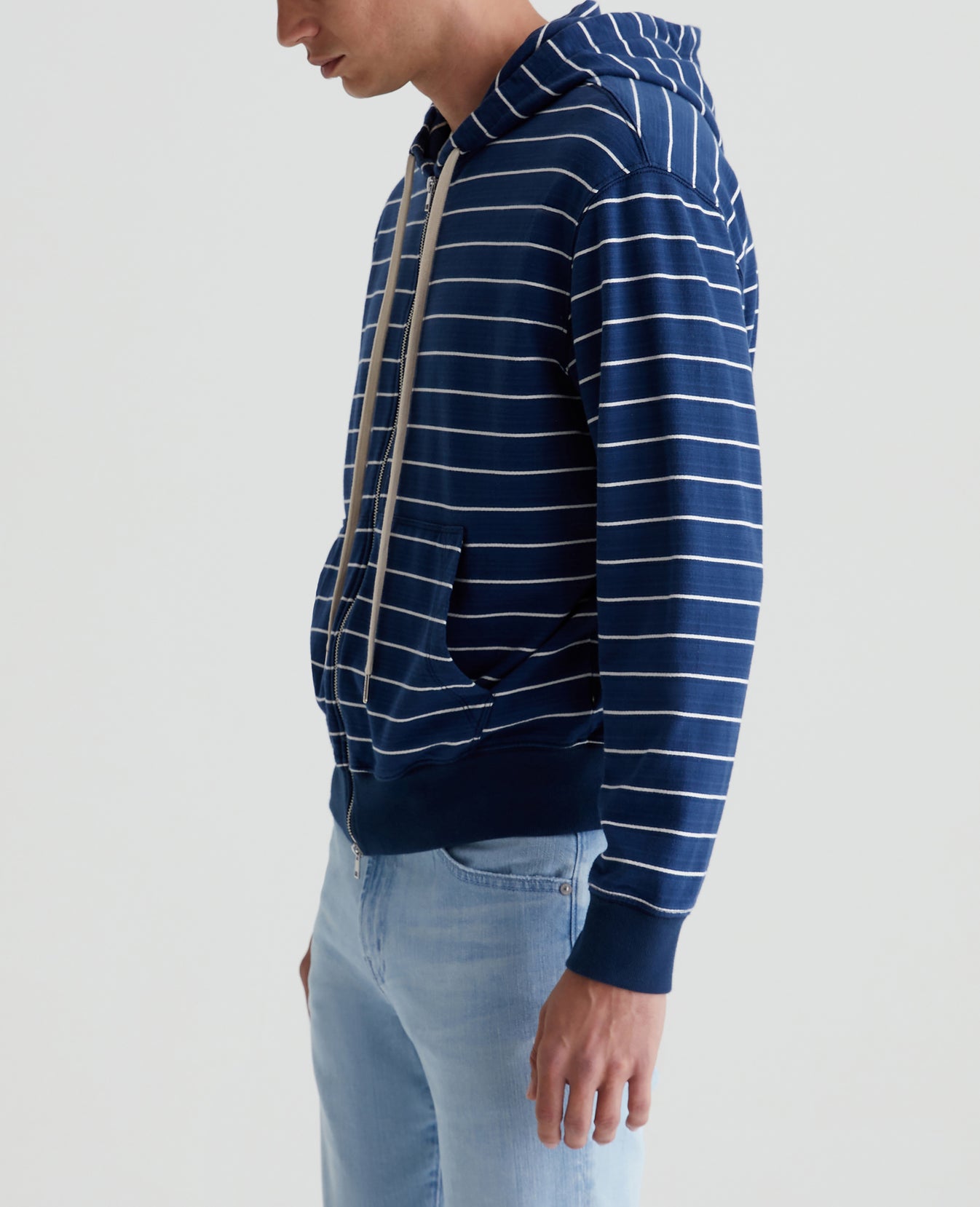 Arc Zip Hoodie Horizontal Pinstripe Navy Mens Top Photo 4
