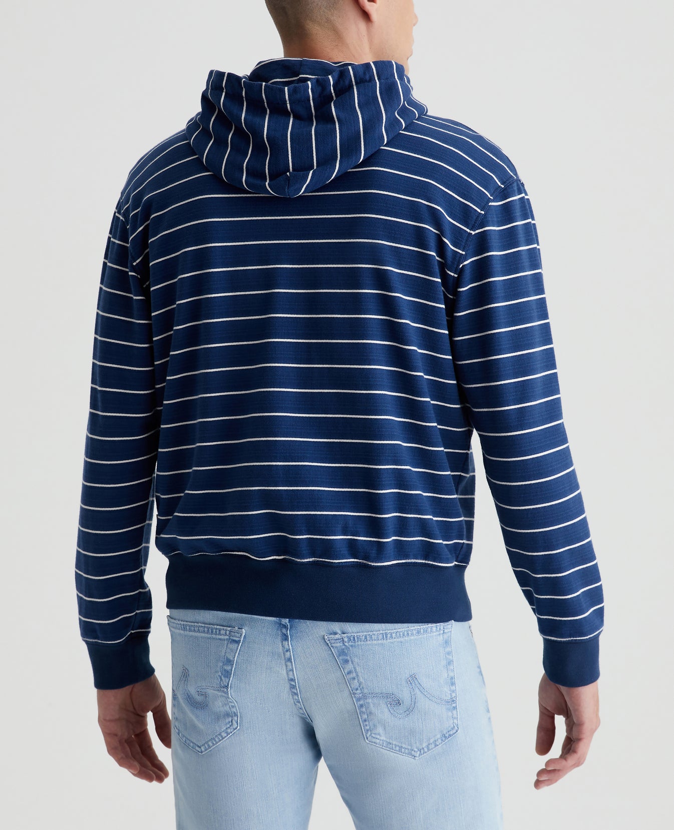 Arc Zip Hoodie Horizontal Pinstripe Navy Mens Top Photo 5