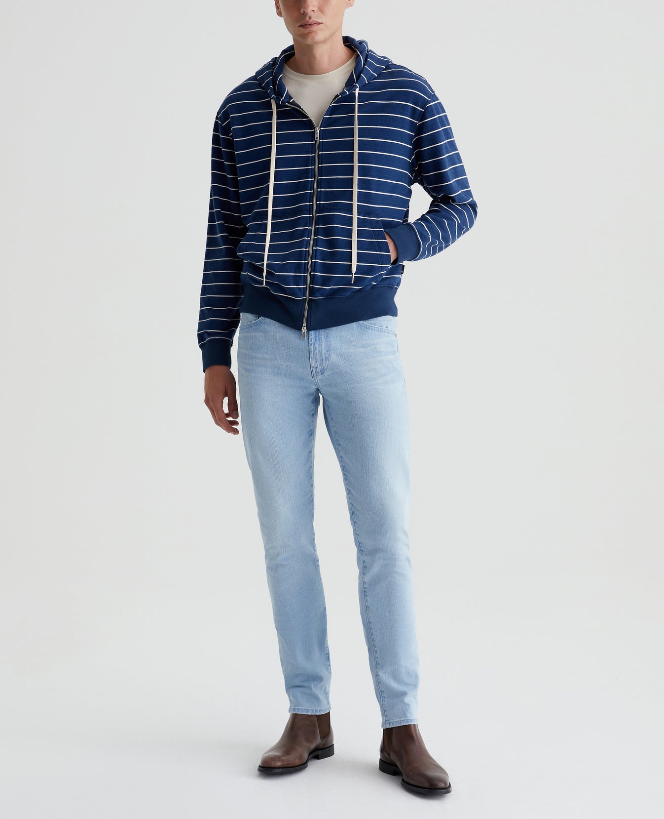 Arc Zip Hoodie Horizontal Pinstripe Navy Mens Top Photo 6