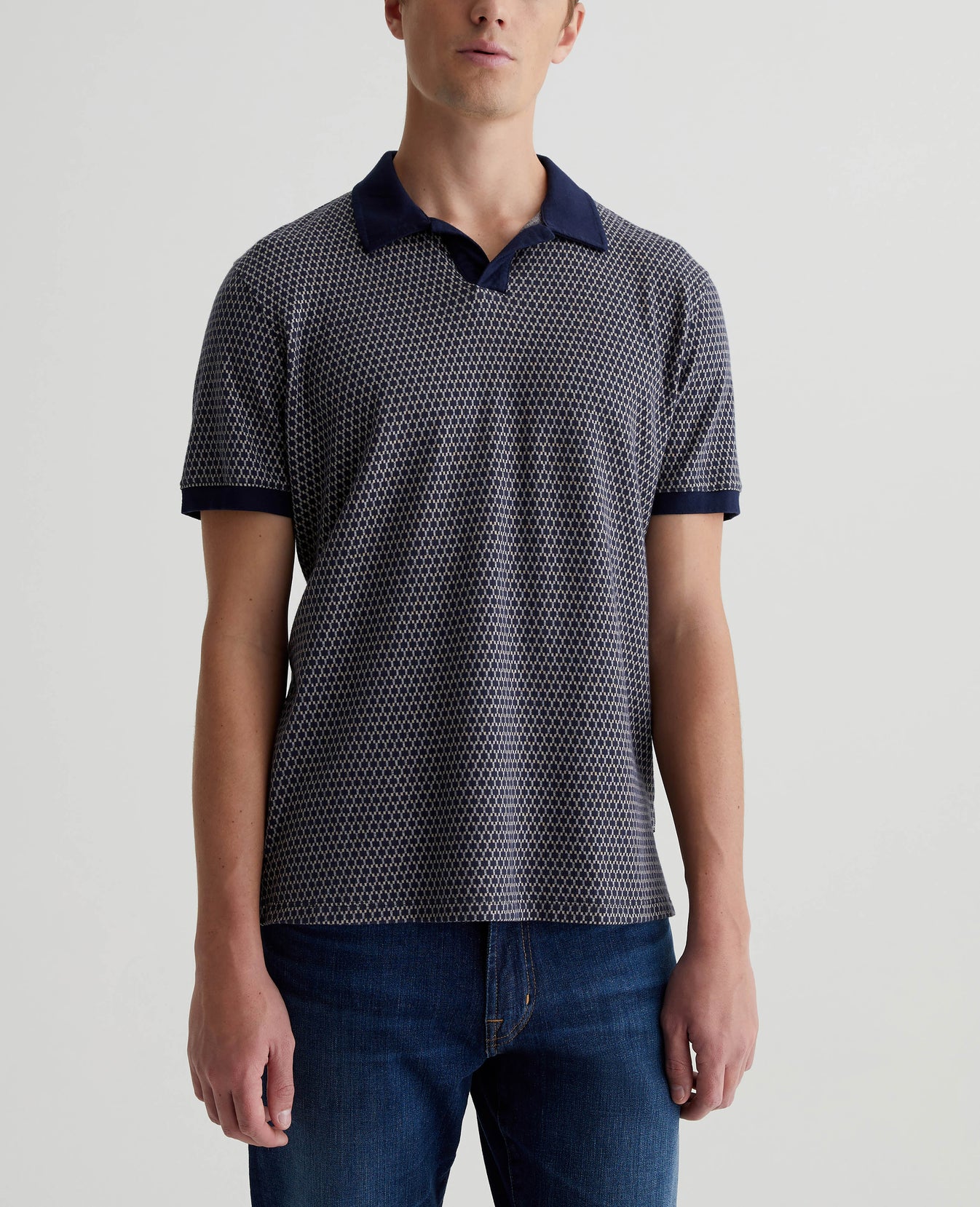 Bryce Johnny Collar Picnic Navy Multi Mens Top Photo 1