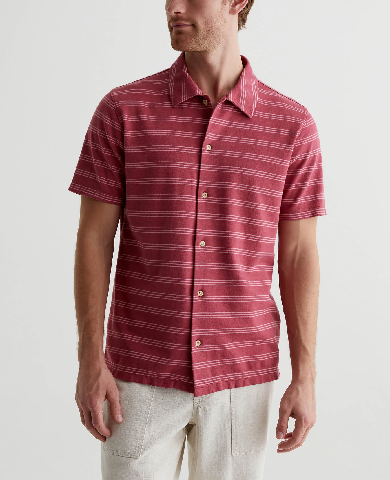 Nathaniel Terrace Stripe Crimson Clay Mens Top Photo 1