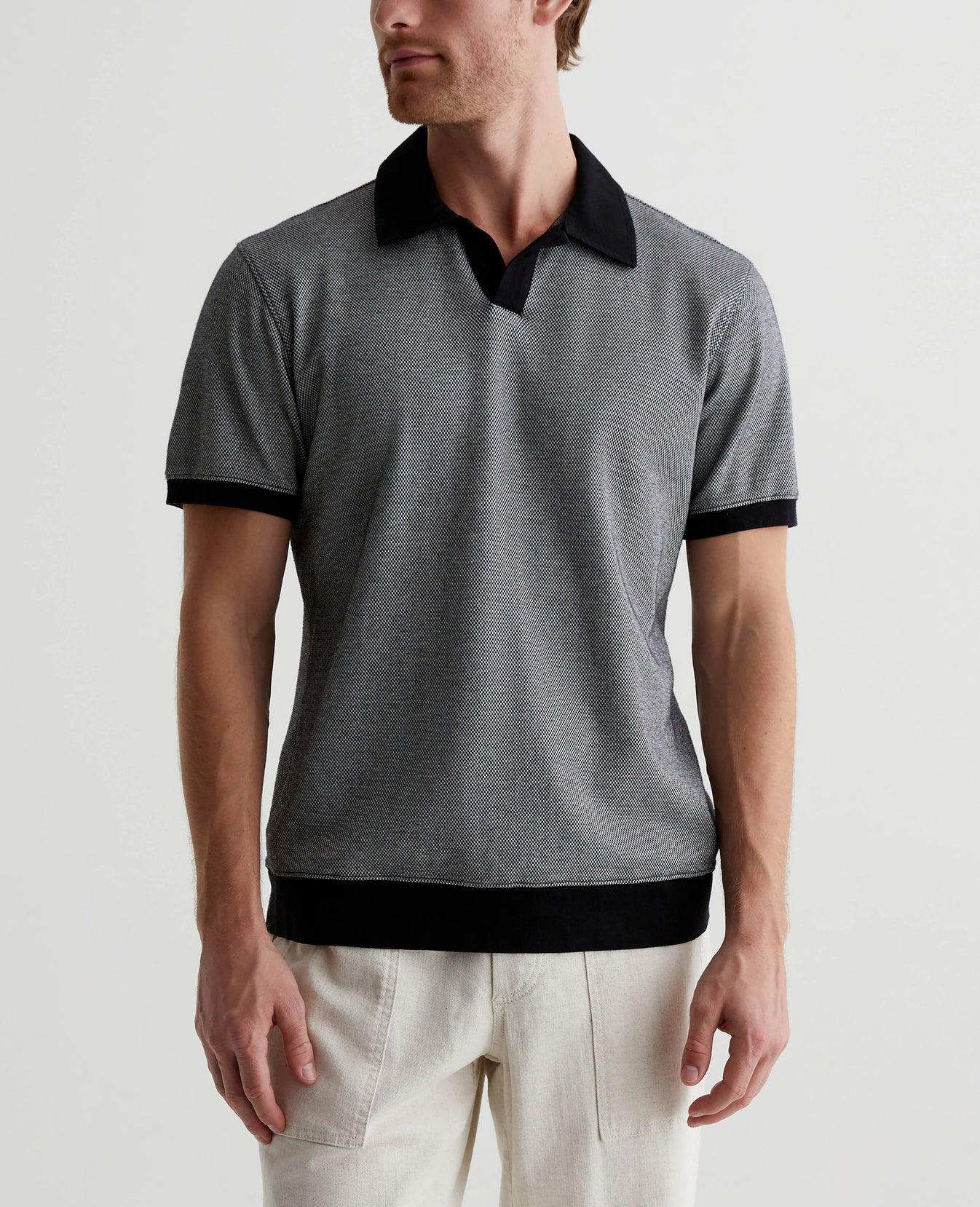 Bryce Johnny Collar Mini Check Ivory Dust/True Black Mens Top Photo 1