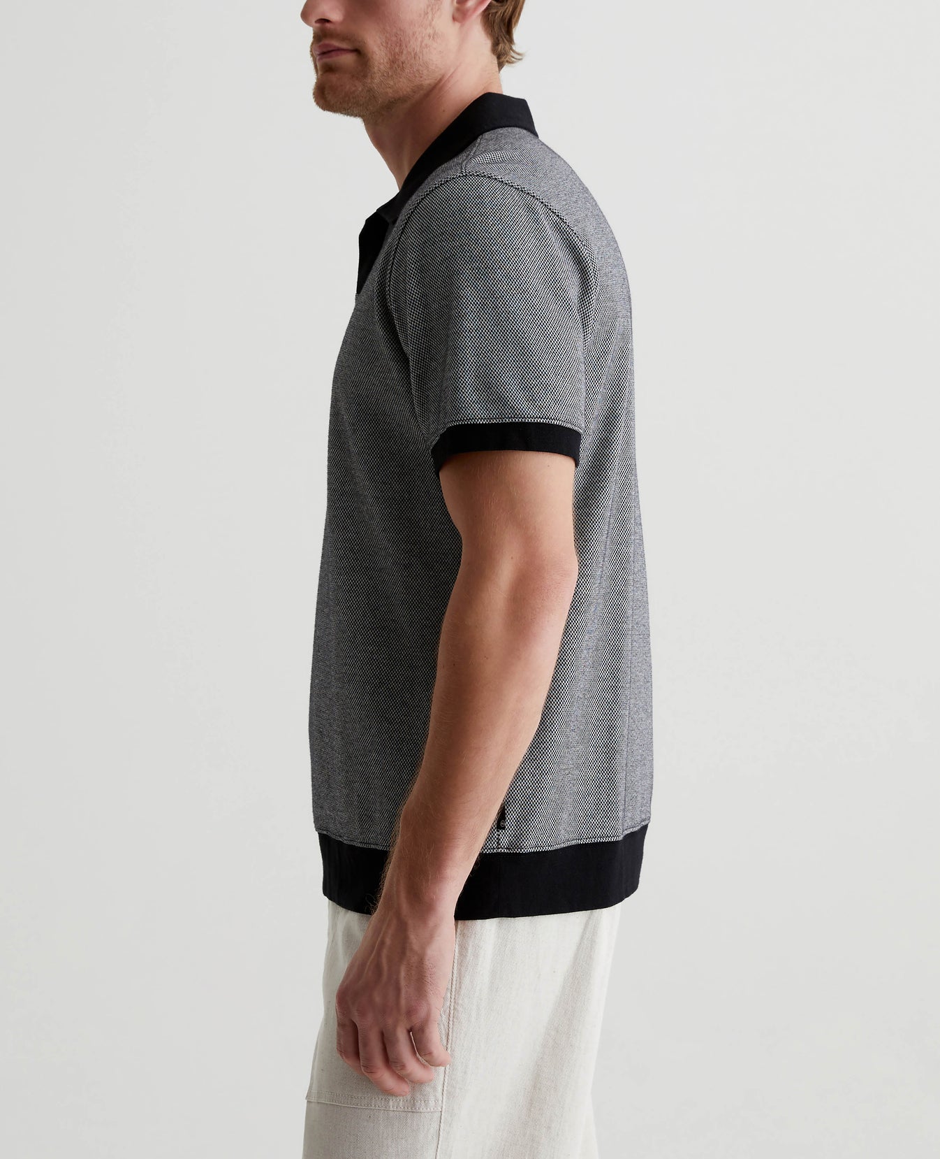 Bryce Johnny Collar Mini Check Ivory Dust/True Black Mens Top Photo 3