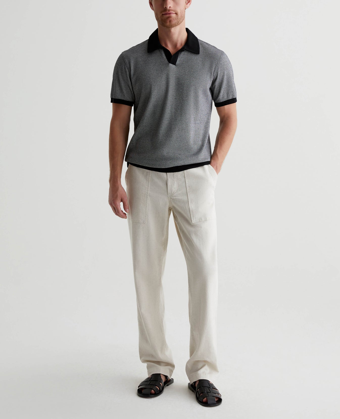 Bryce Johnny Collar Mini Check Ivory Dust/True Black Mens Top Photo 4