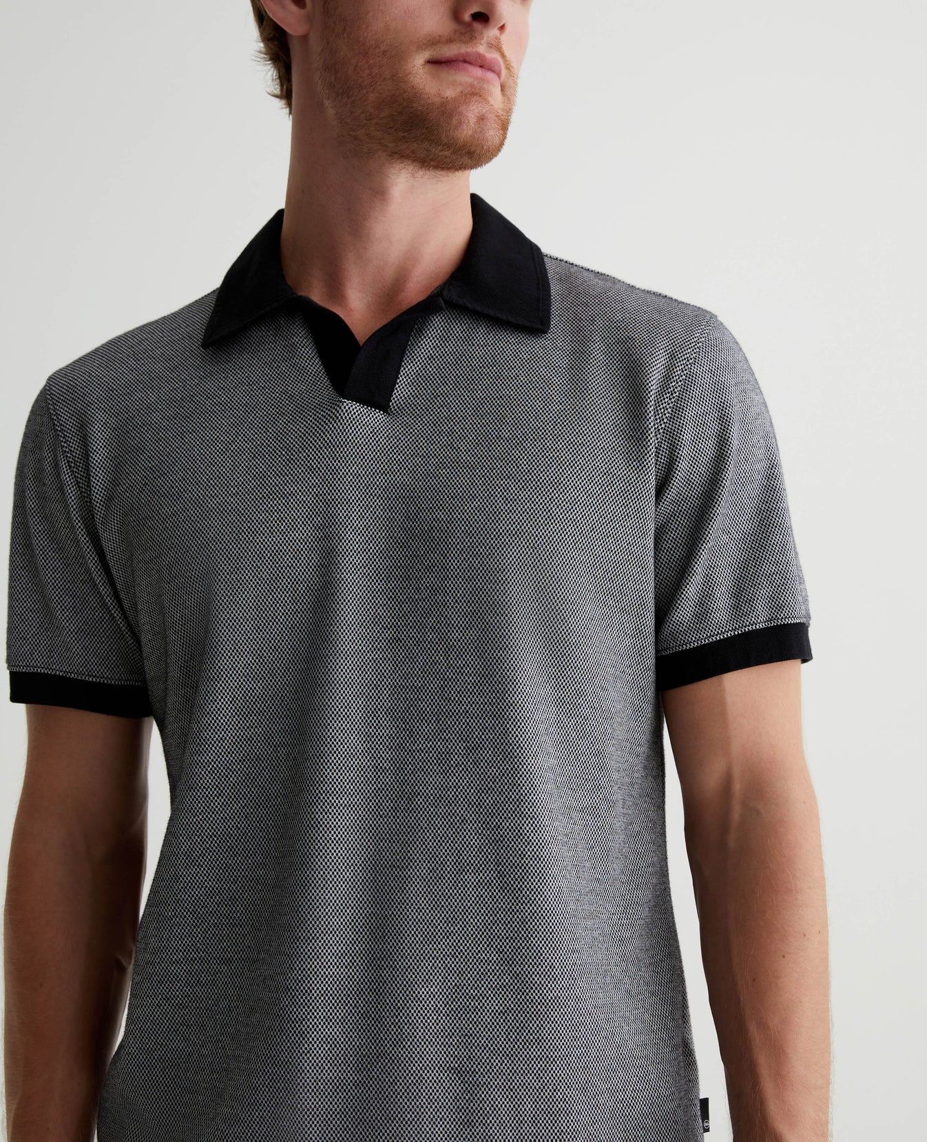 Bryce Johnny Collar Mini Check Ivory Dust/True Black Mens Top Photo 6