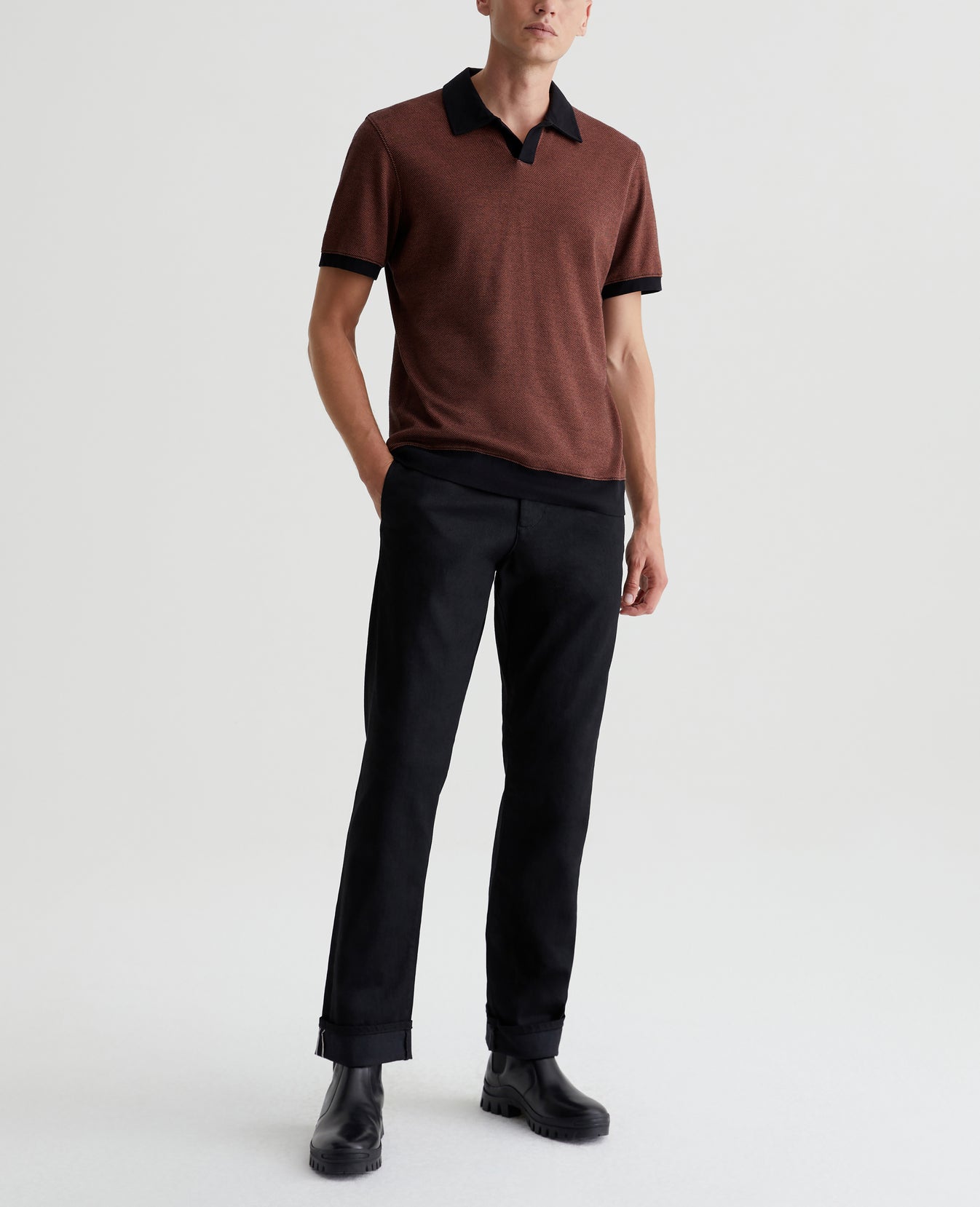 Bryce Johnny Collar Mini Check Warm Cinnamon/True Black Mens Top Photo 2