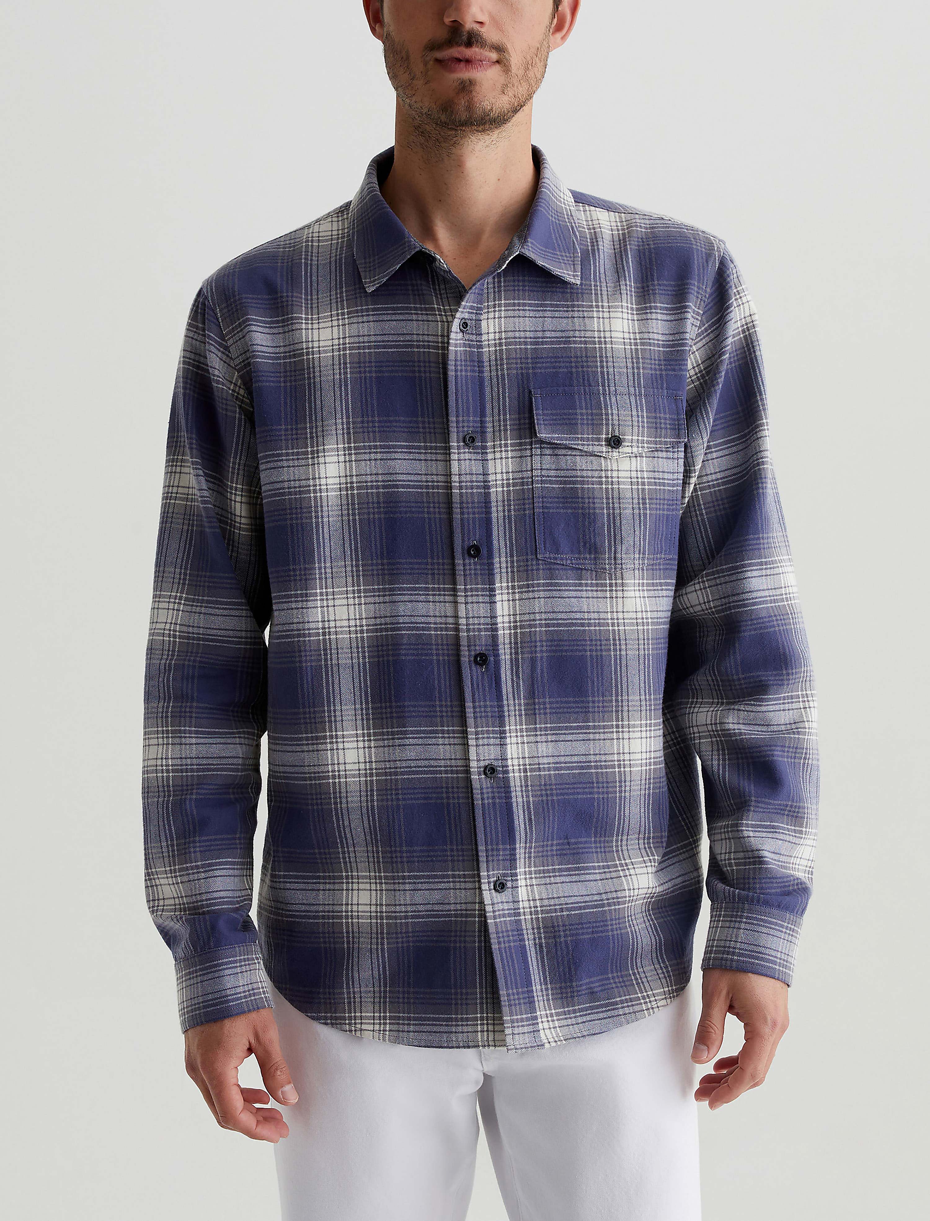 Wesley Shirt Shadow Plaid Navy Multi Relaxed Fit Long Sleeve Men Top Photo 1