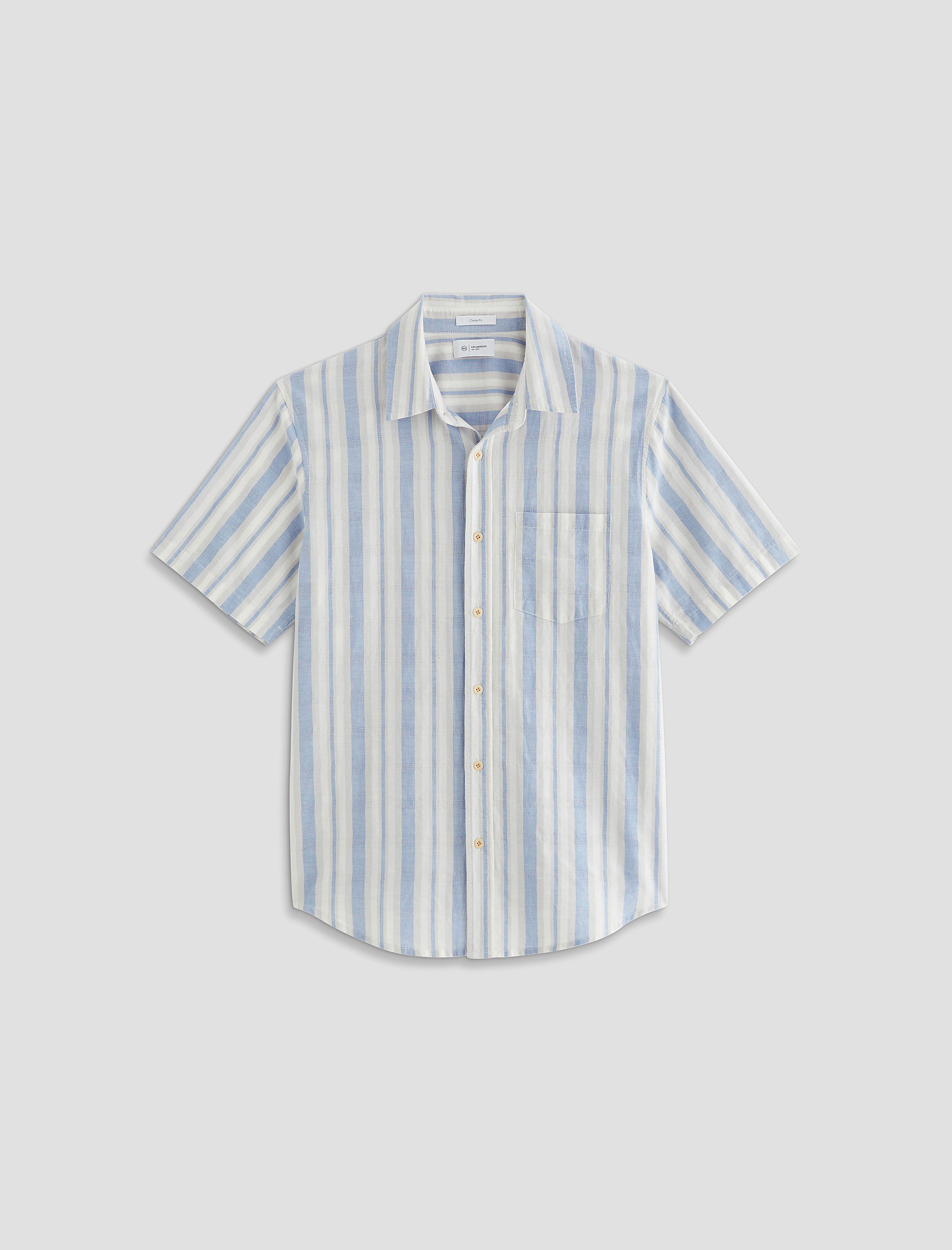 Men Aiden Short Sleeve Shirt Blue/Taupe Stripe