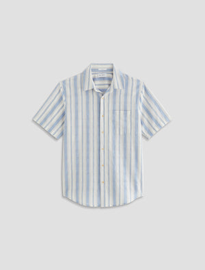 Aiden Short Sleeve Shirt Blue/Taupe Stripe Classic Short Sleeve Button-Up Shirt Men Top Photo 9