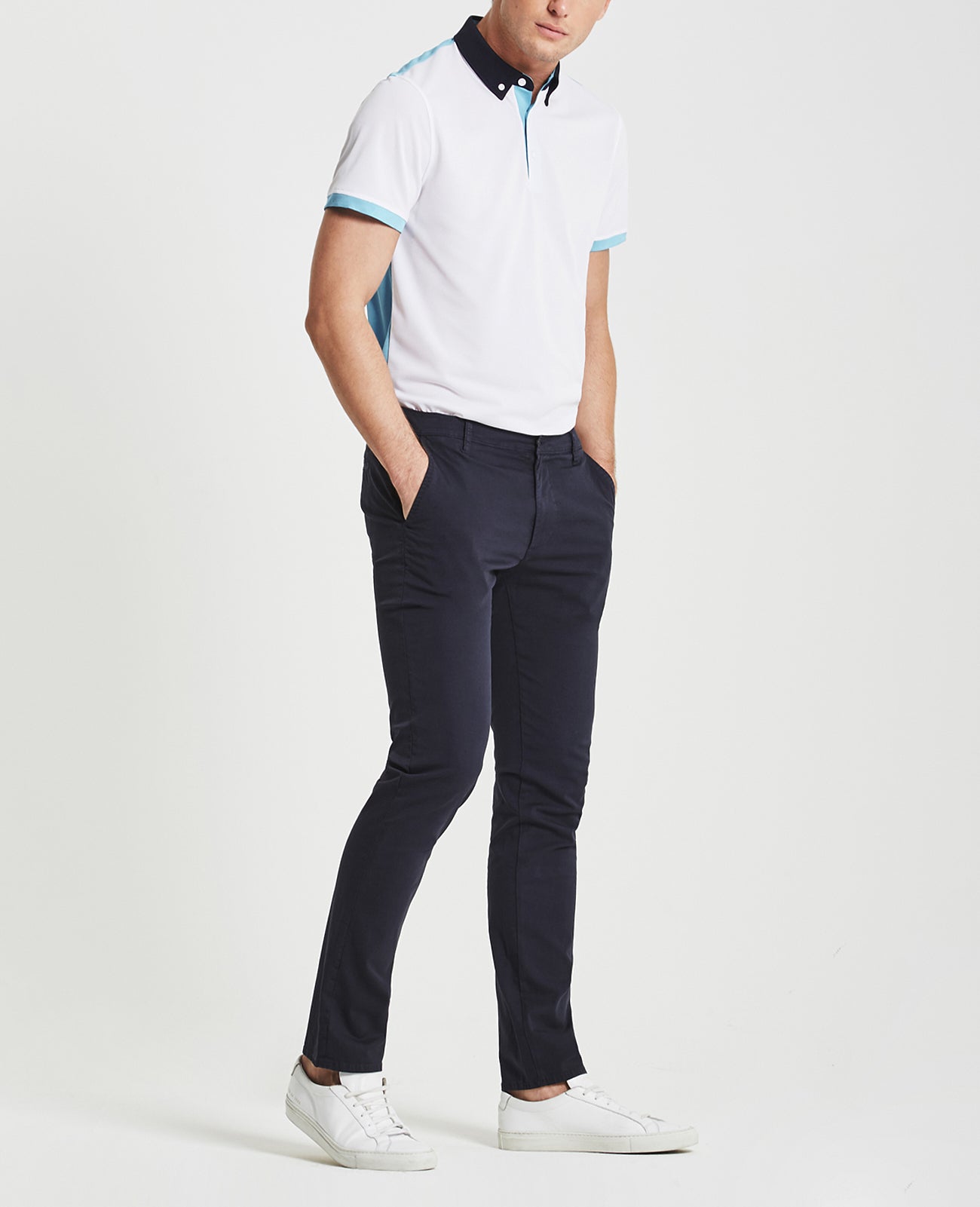 Deuce Color Block Polo Bright White/Ocean Blue/Naval Green Label Collection Men Tops Photo 2