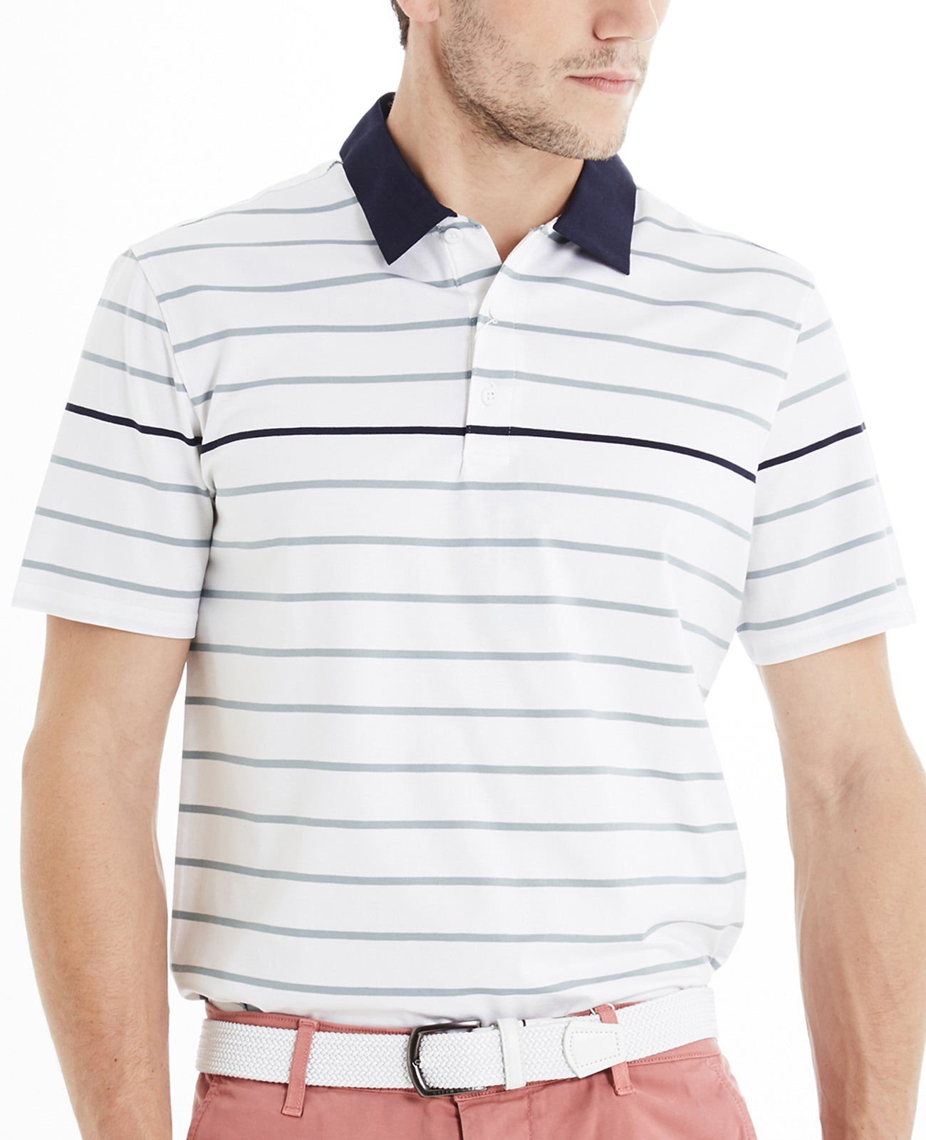 Farrell Stripe Polo Bright White Agave Green Naval Green Label Collection Men Tops Photo 1