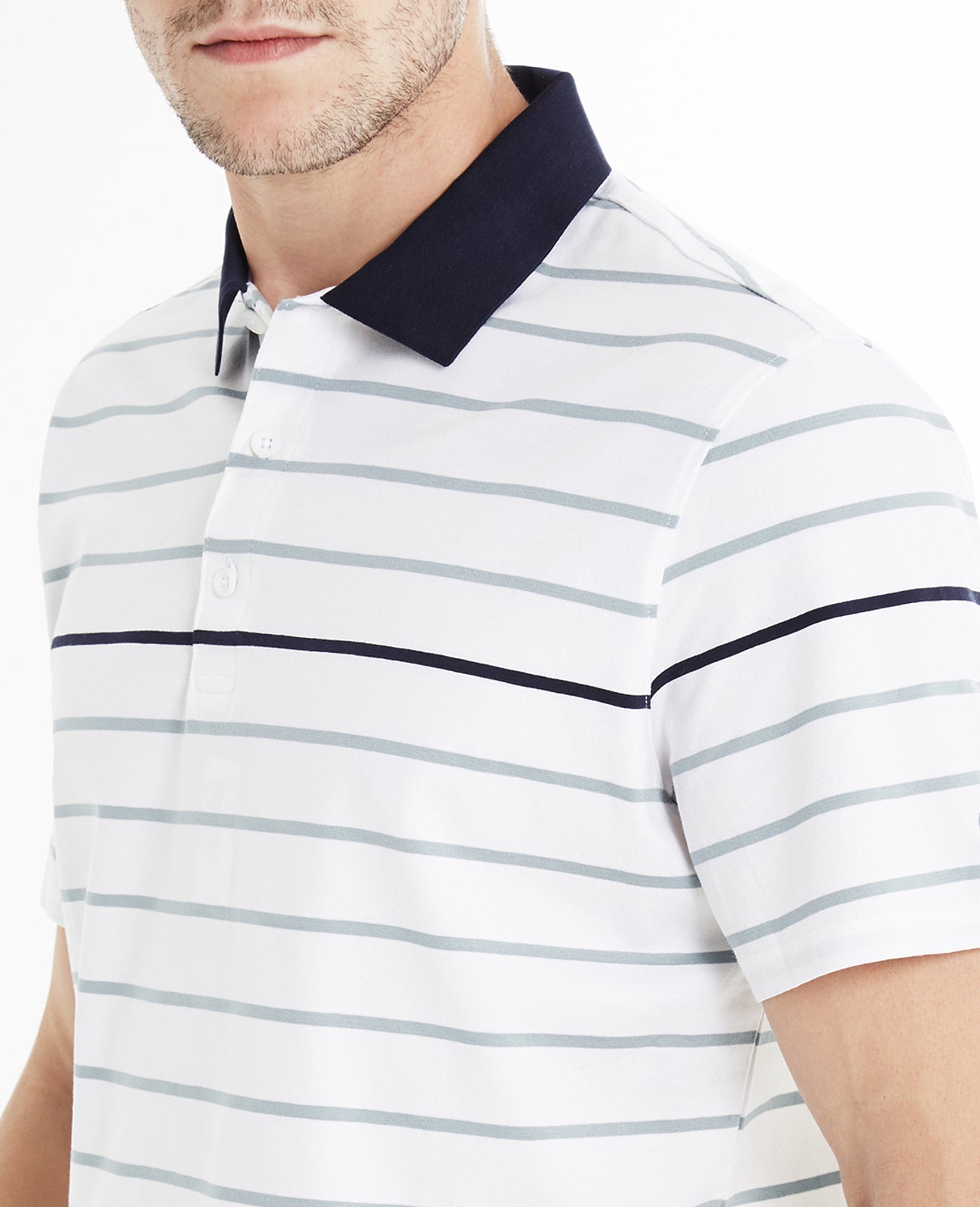 Farrell Stripe Polo Bright White Agave Green Naval Green Label Collection Men Tops Photo 4